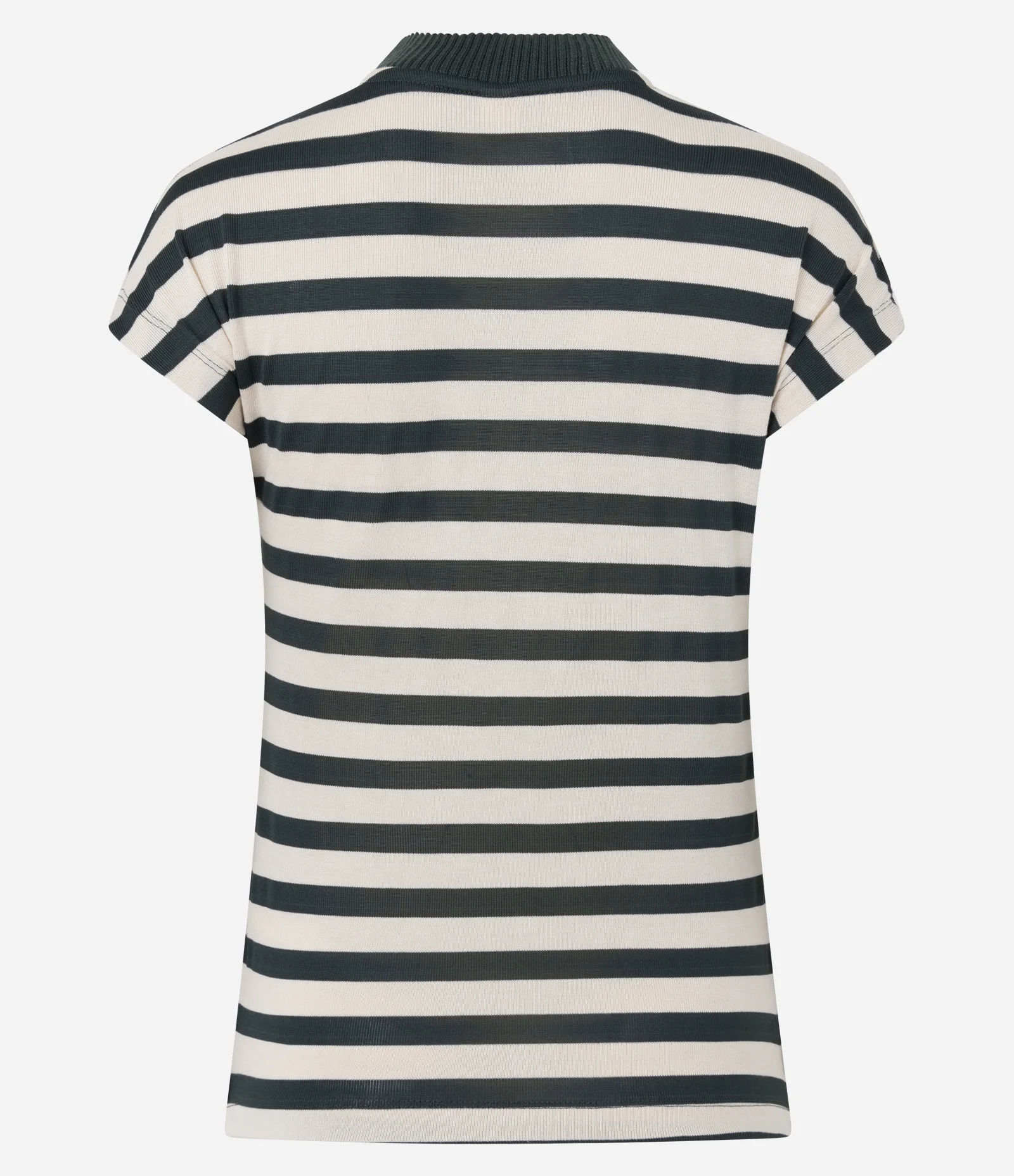 Camiseta em Tricô com Estampa Listrada e Gola Alta Off White/Verde 2