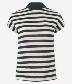 Camiseta em Tricô com Estampa Listrada e Gola Alta