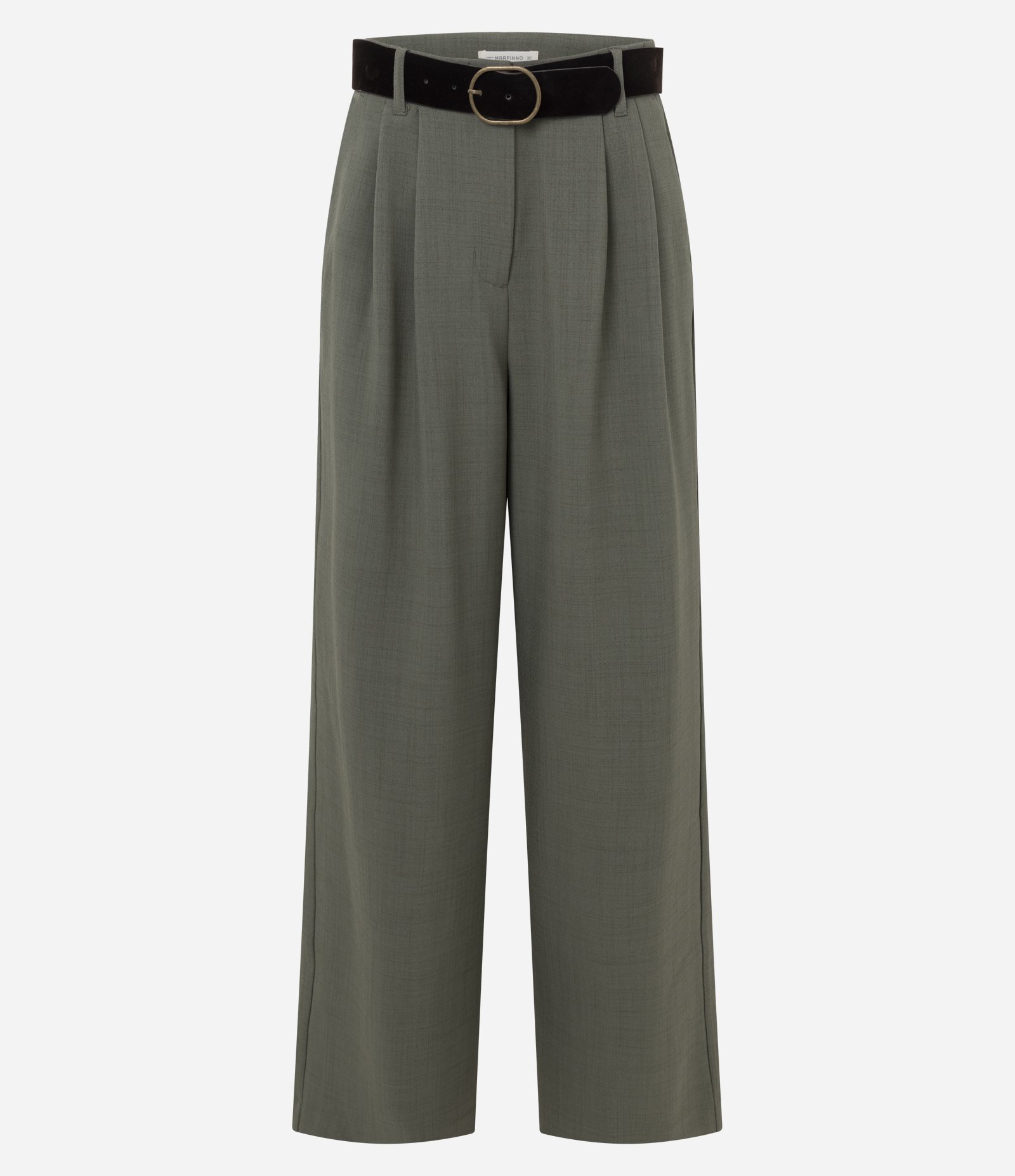 Calça Wide Leg Alfaiatada com Cinto em Suede Verde 6