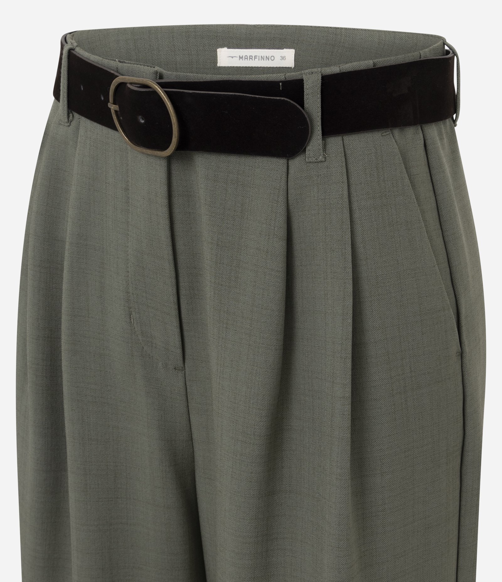 Calça Wide Leg Alfaiatada com Cinto em Suede Verde 7