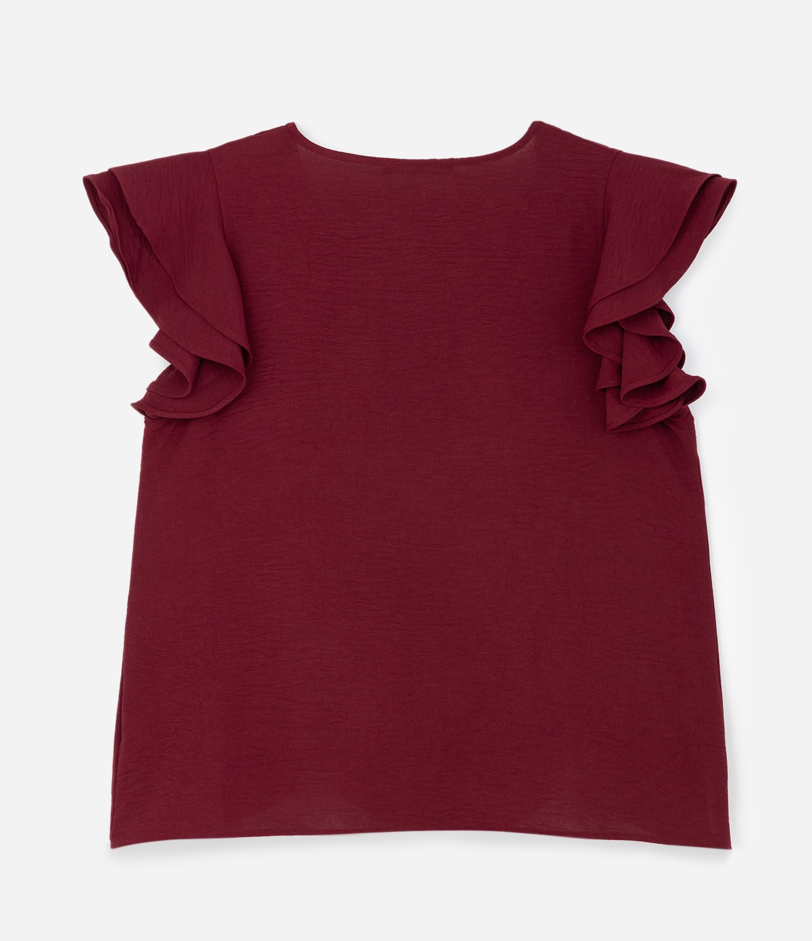 Blusa em Crepe com Babado Duplo no Ombro Curve & Plus Size Bordô 2