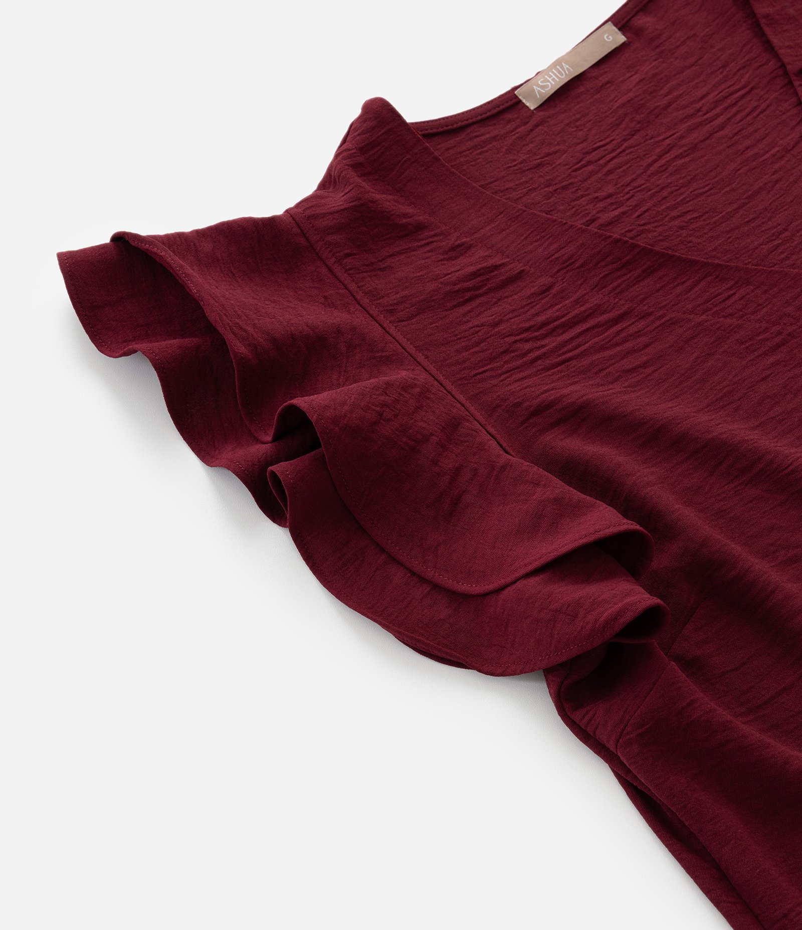 Blusa em Crepe com Babado Duplo no Ombro Curve & Plus Size Bordô 4