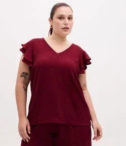 Blusa em Crepe com Babado Duplo no Ombro Curve & Plus Size