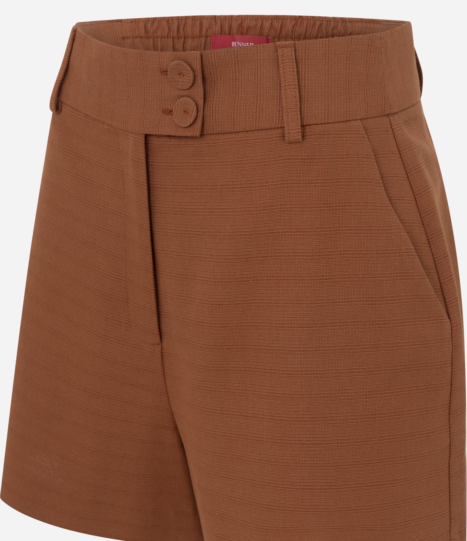 Short em Algodão com Cós Elástico e Passantes para Cinto Marrom 6