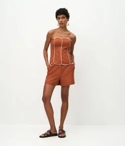 Short em Algodão com Cós Elástico e Passantes para Cinto