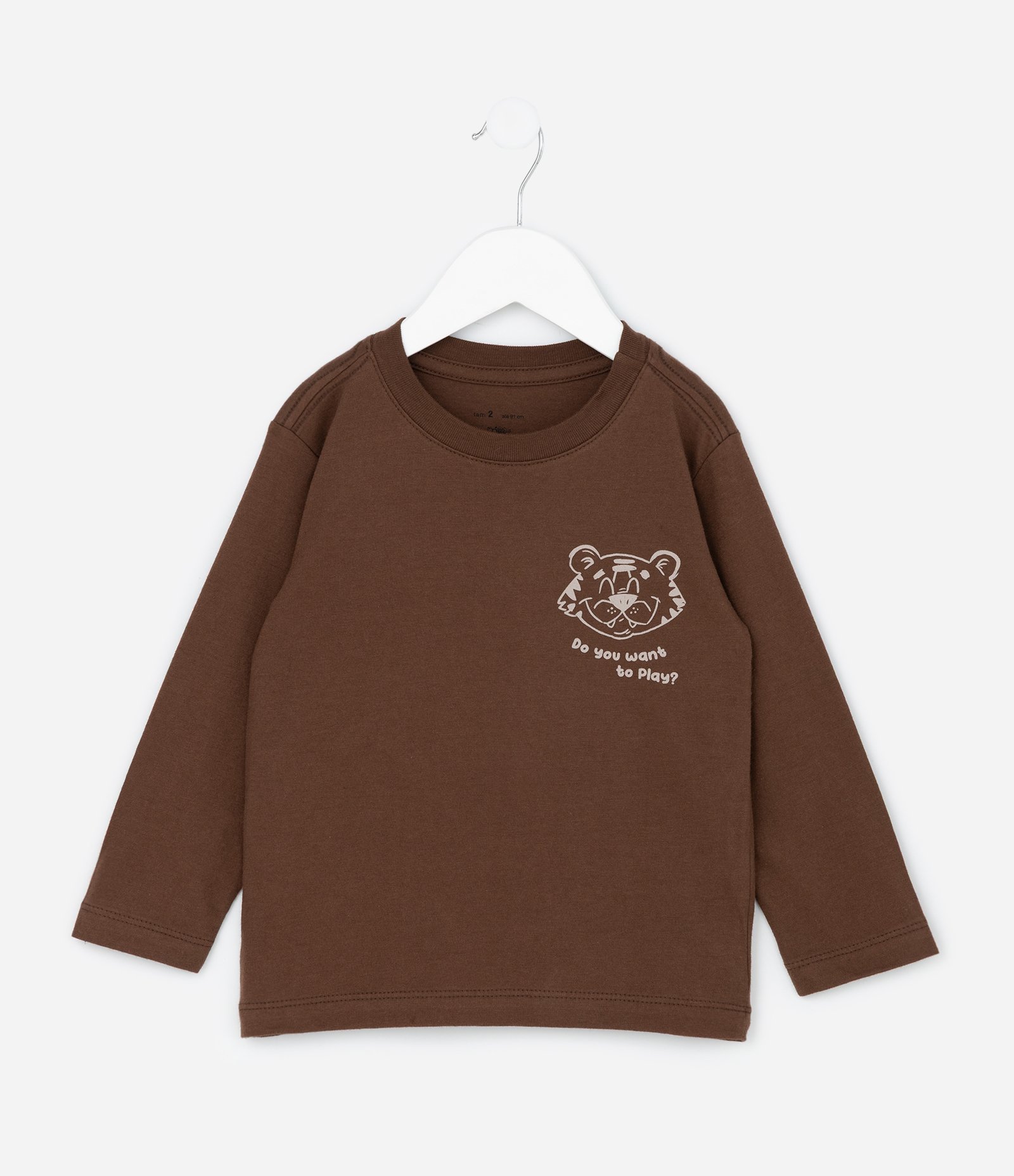 Camiseta Infantil  Manga Longa com Estampa de Urso – Tam 1 a 6 Anos Marrom 1