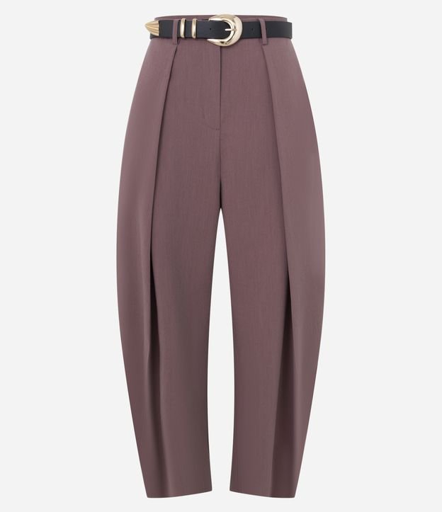 Calça Barrel Alfaiatada com Pregas Frontais e Cinto em PU