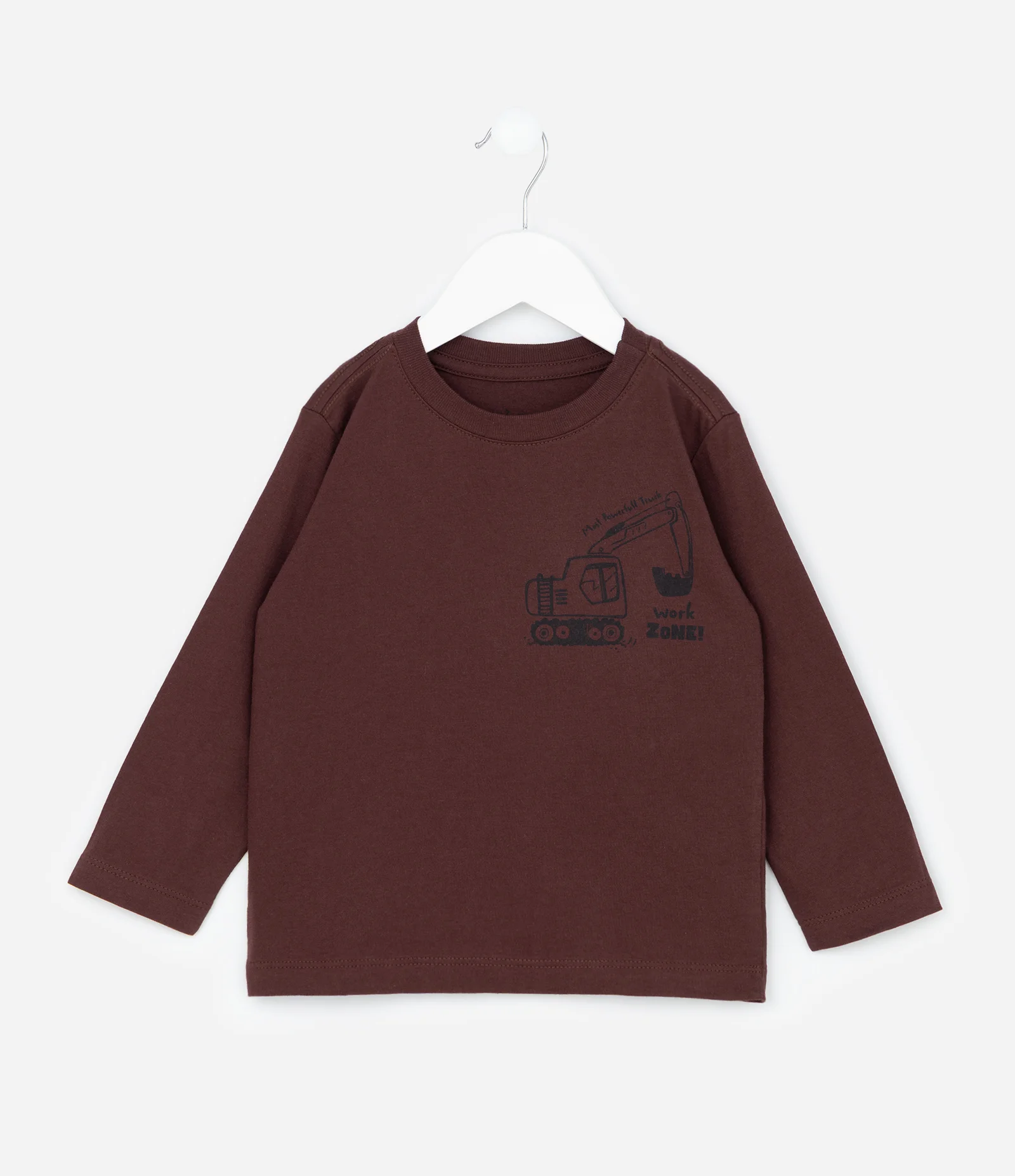 Camiseta Infantil Manga Longa com Estampa de Escavadeira – Tam 1 a 6 Anos Marrom Escuro 1