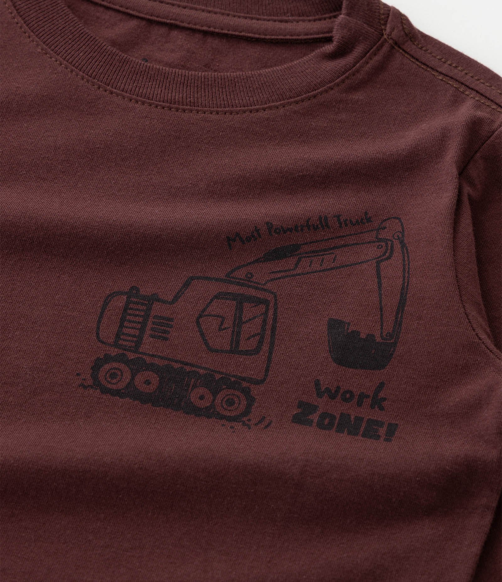 Camiseta Infantil Manga Longa com Estampa de Escavadeira – Tam 1 a 6 Anos Marrom Escuro 4