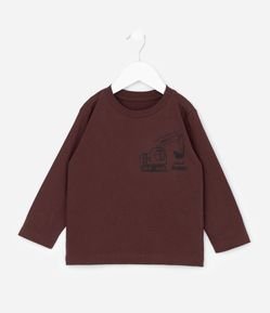 Camiseta Infantil Manga Longa com Estampa de Escavadeira – Tam 1 a 6 Anos