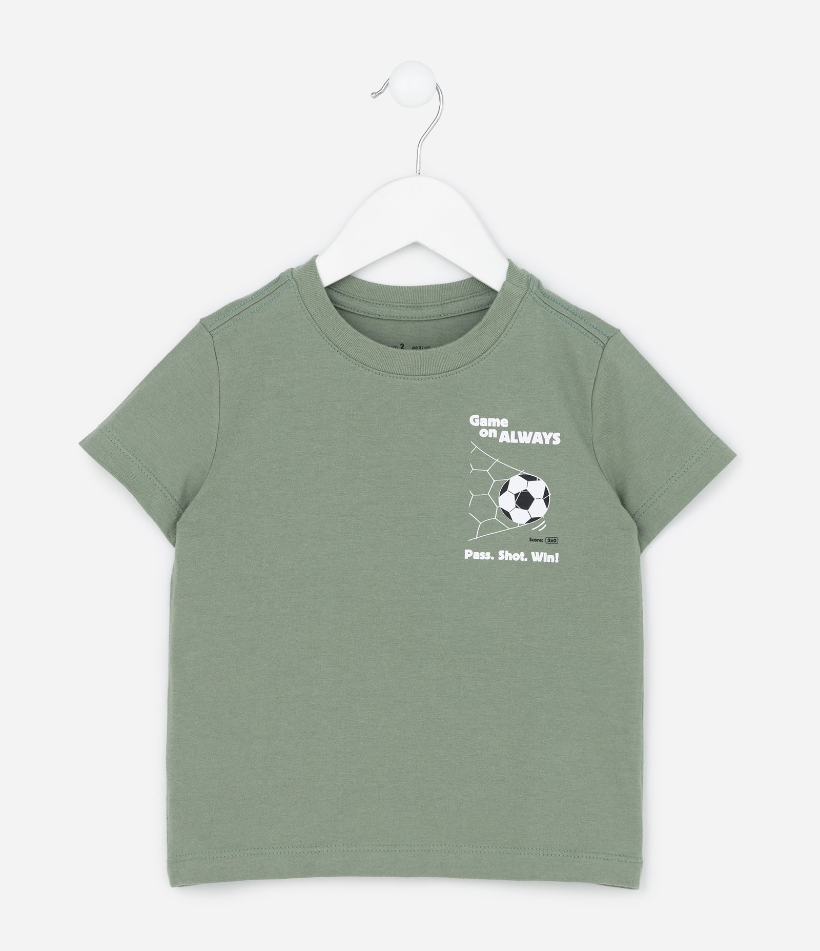 Camiseta Infantil em Algodão com Manga Curta e Estampa Bola no Gol Verde 1
