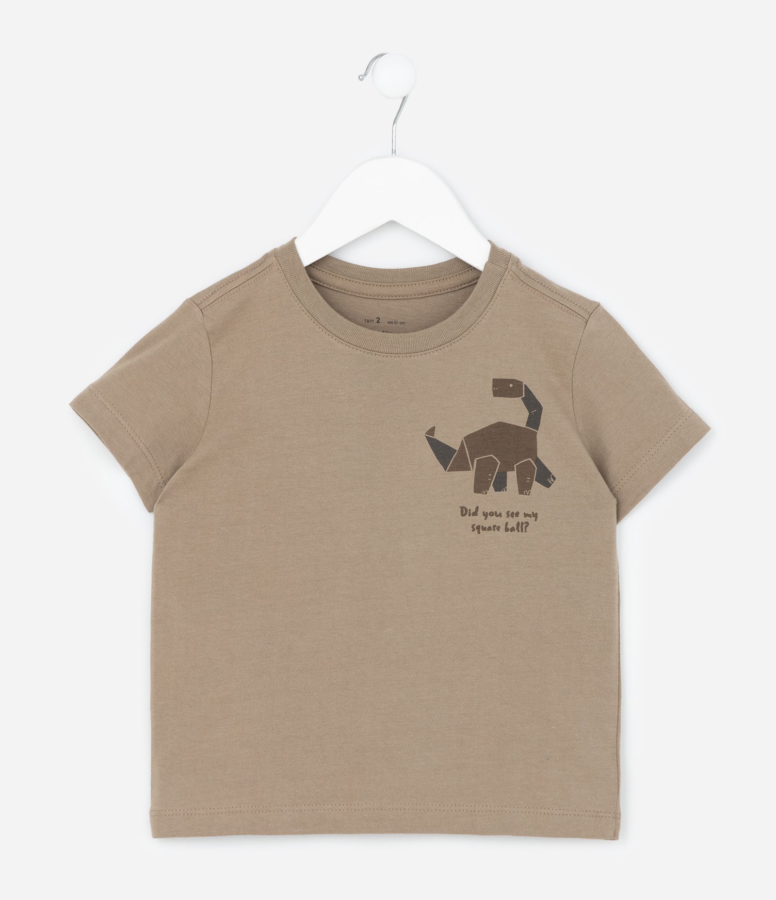 Camiseta Infantil em Algodão Estampa Dinossauro - Tam 1 a 6 Anos Marrom 1