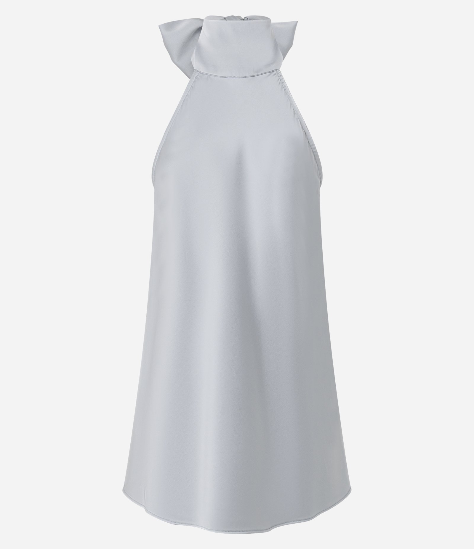 Vestido Curto Frente Única em Cetim com Gola Halter Cinza 1