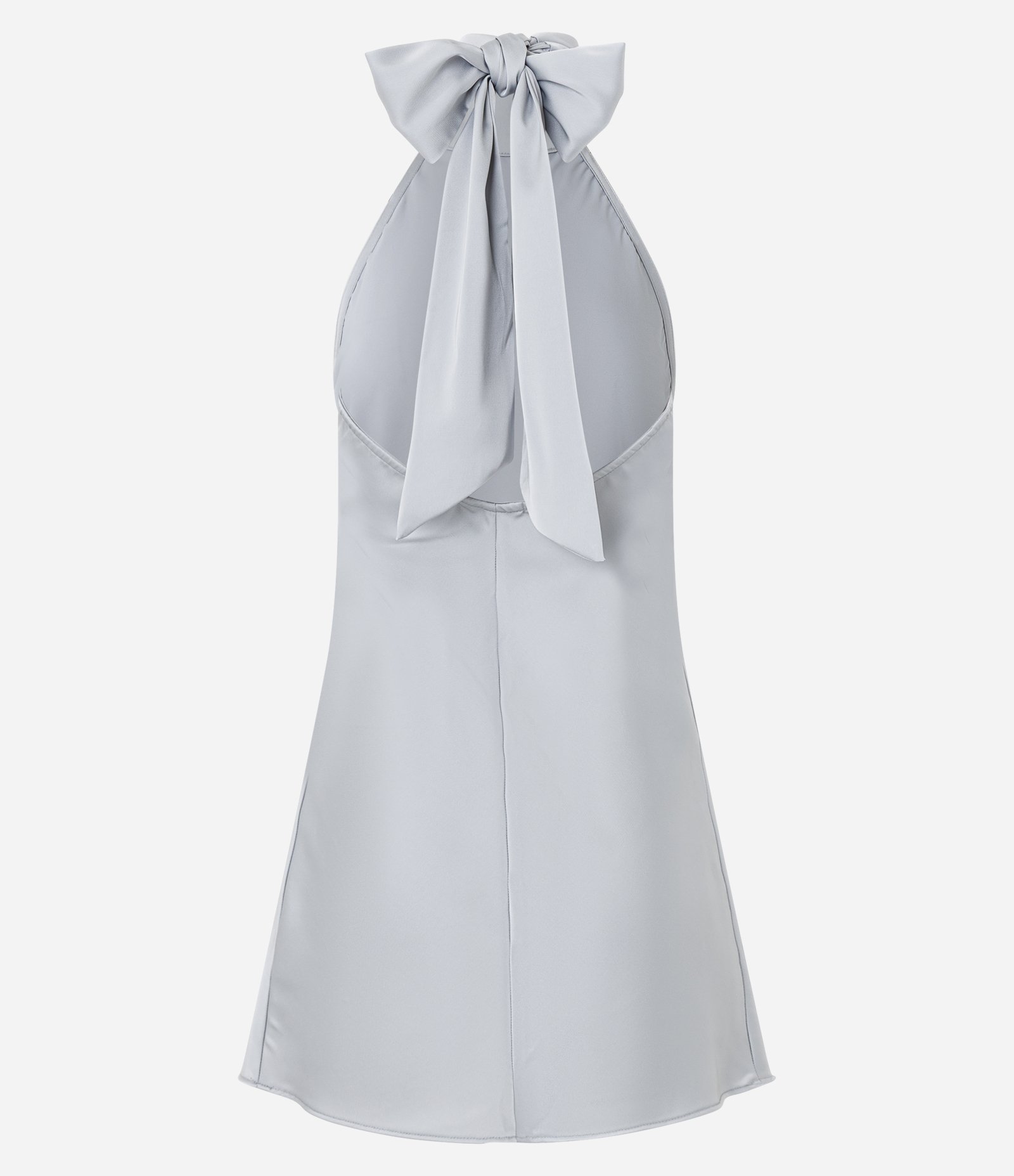 Vestido Curto Frente Única em Cetim com Gola Halter Cinza 2