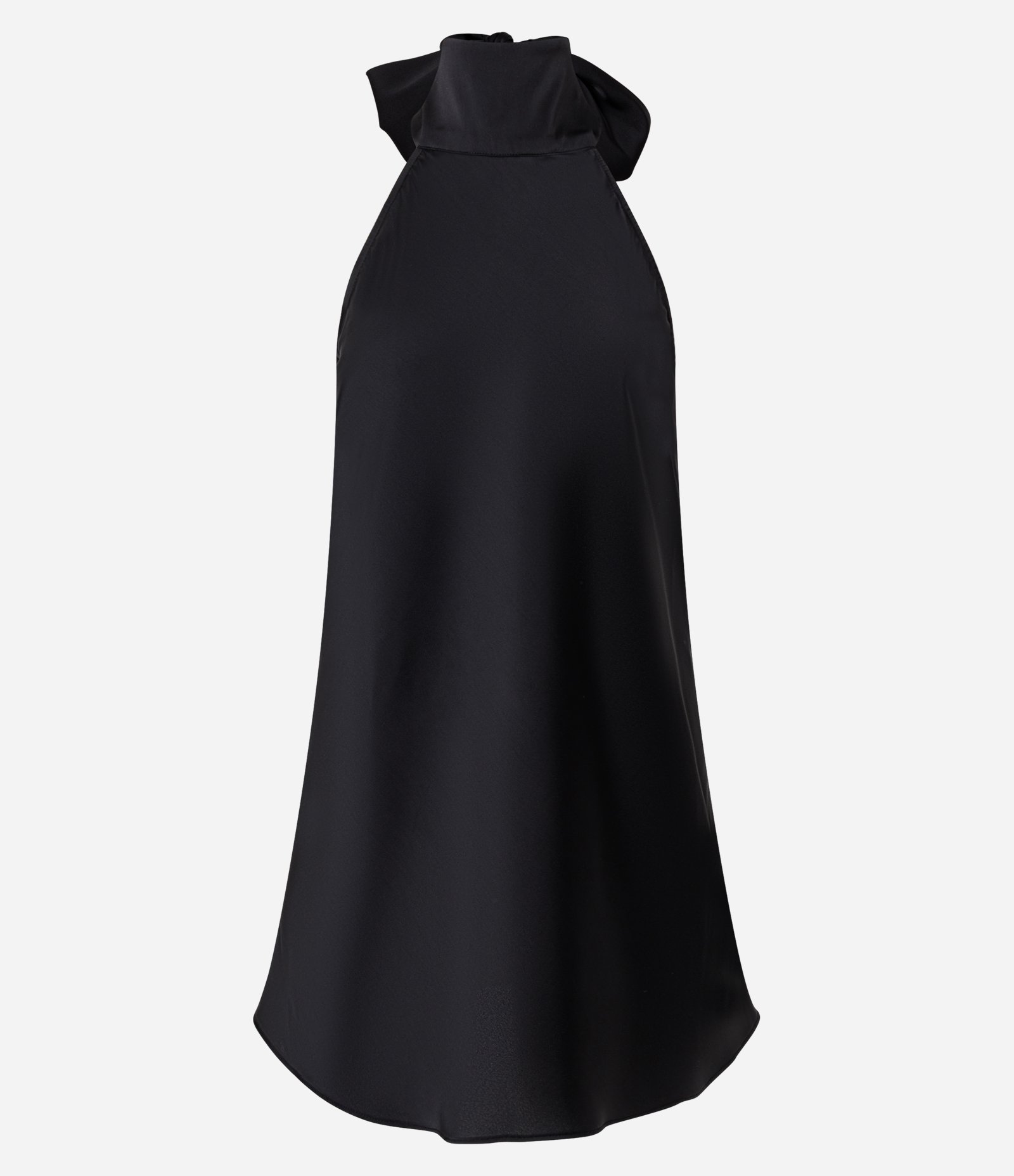 Vestido Curto Frente Única em Cetim com Gola Halter Preto 1