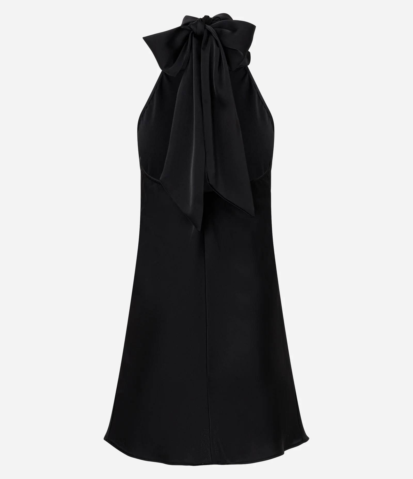 Vestido Curto Frente Única em Cetim com Gola Halter Preto 2