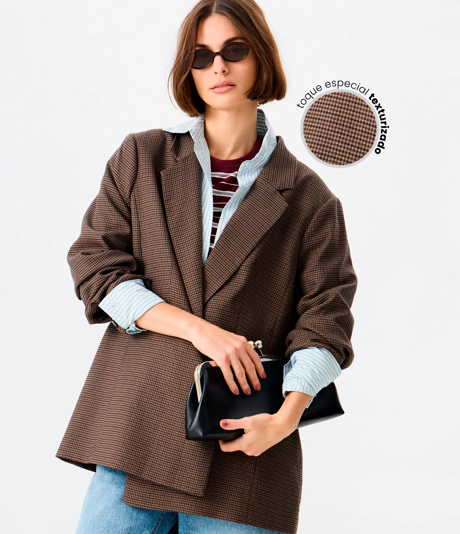 Blazer Alongado Alfaiatado Xadrez Marrom 1