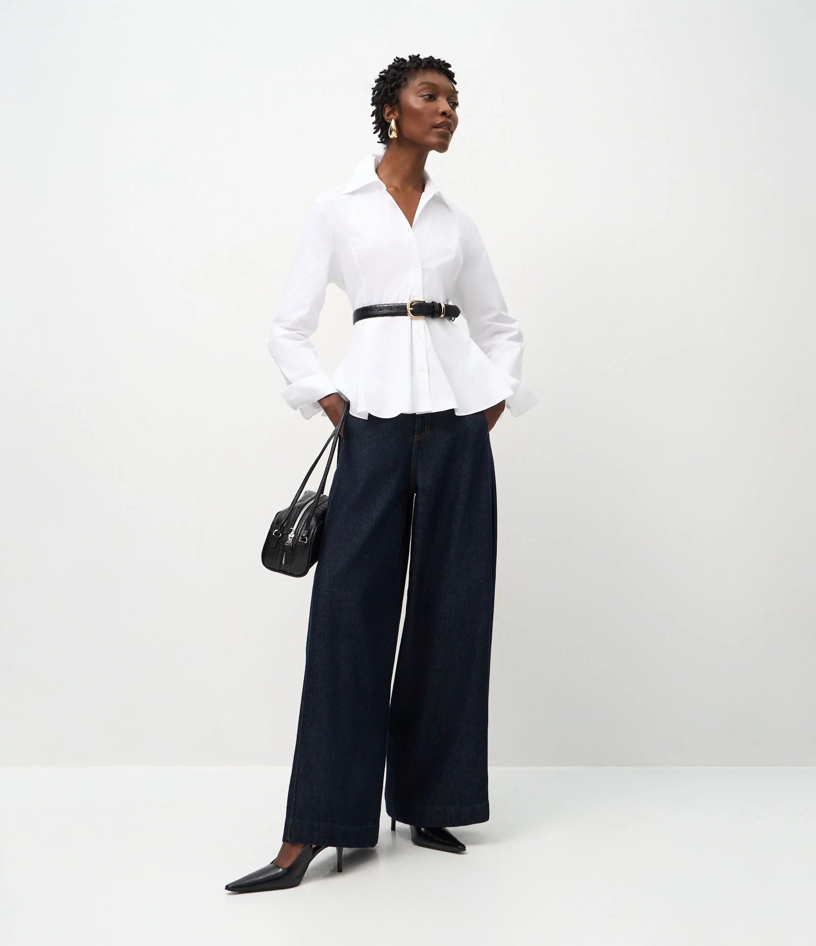 Camisa Peplum em Tricoline com Manga Longa Branco 2