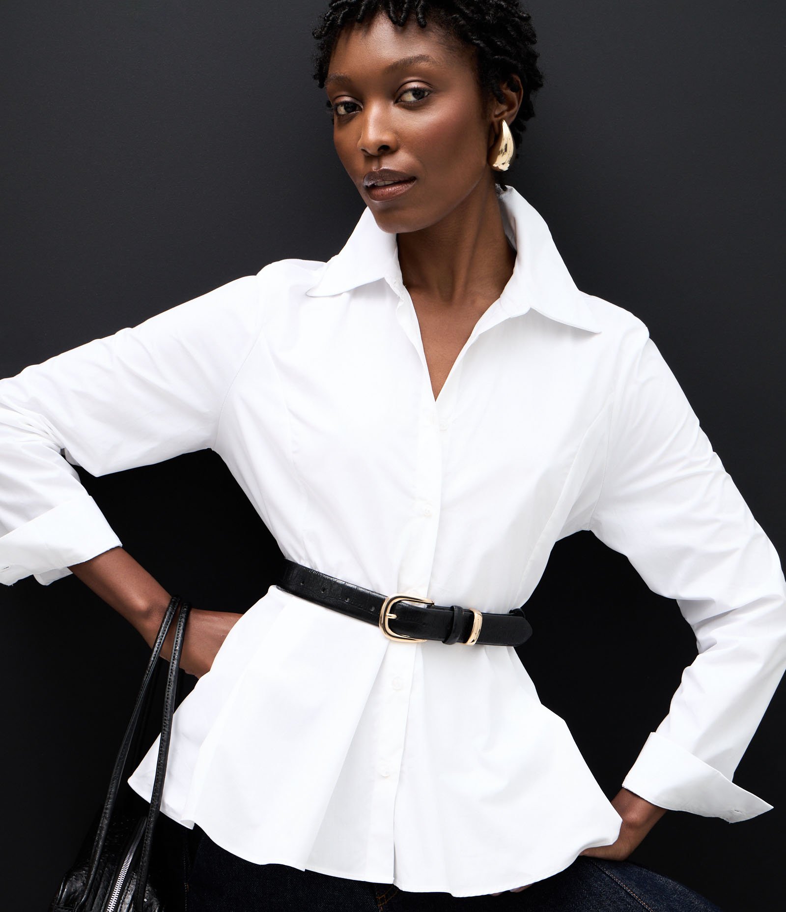 Camisa Peplum em Tricoline com Manga Longa Branco 4