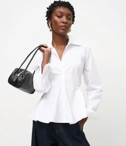 Camisa Peplum em Tricoline com Manga Longa