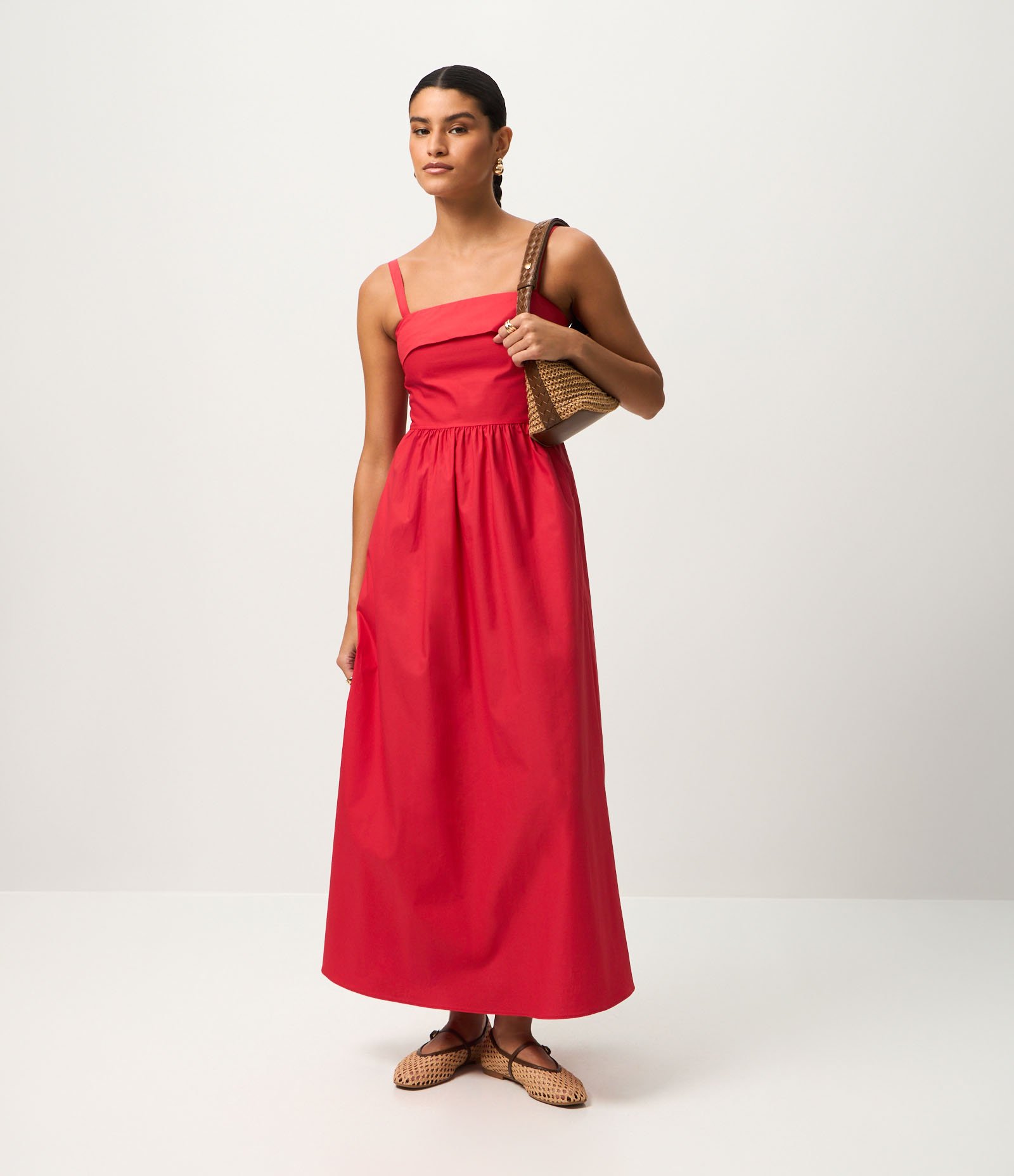 Vestido Longo em Algodão com Alças Finas Vermelho 1
