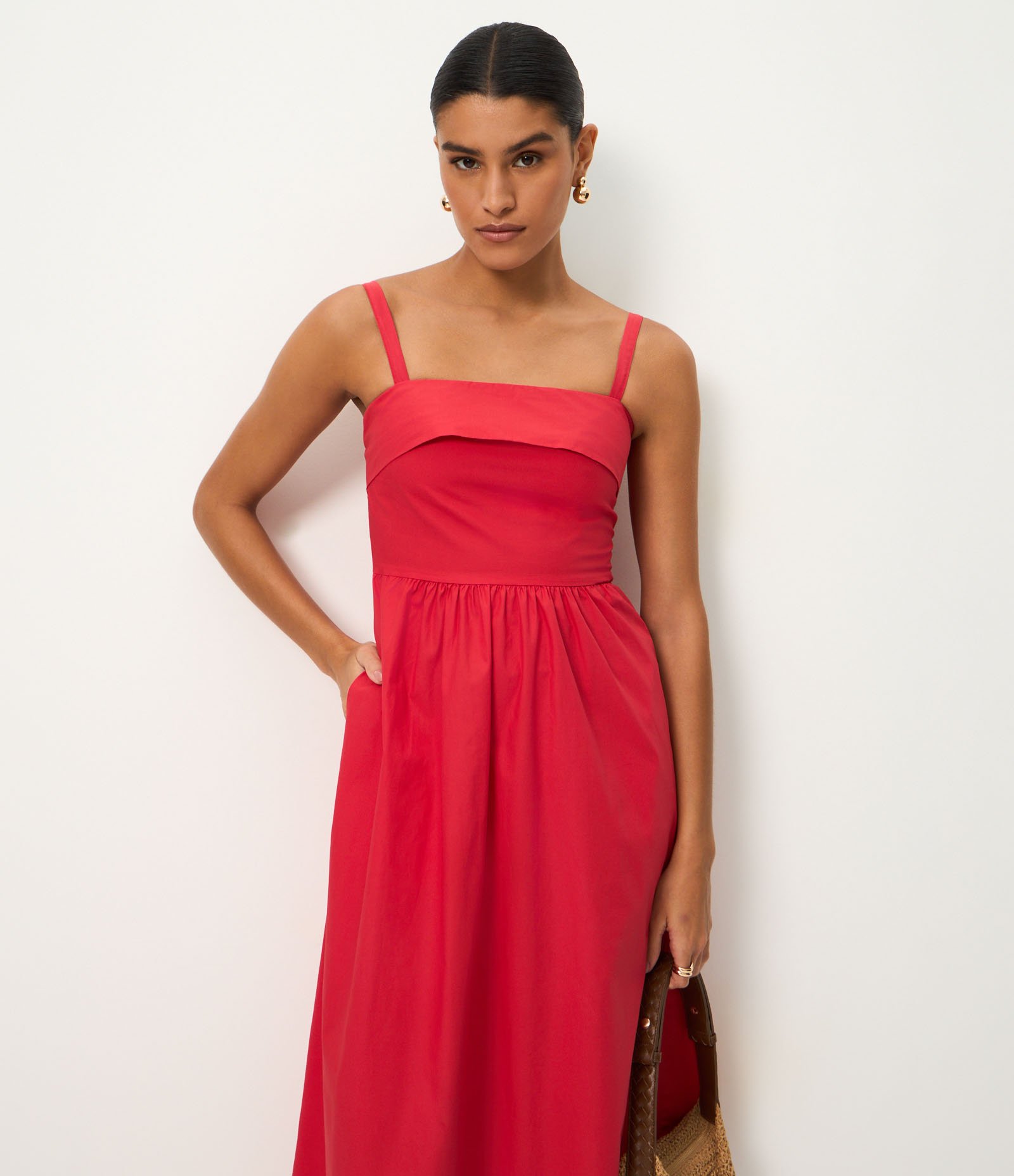 Vestido Longo em Algodão com Alças Finas Vermelho 2