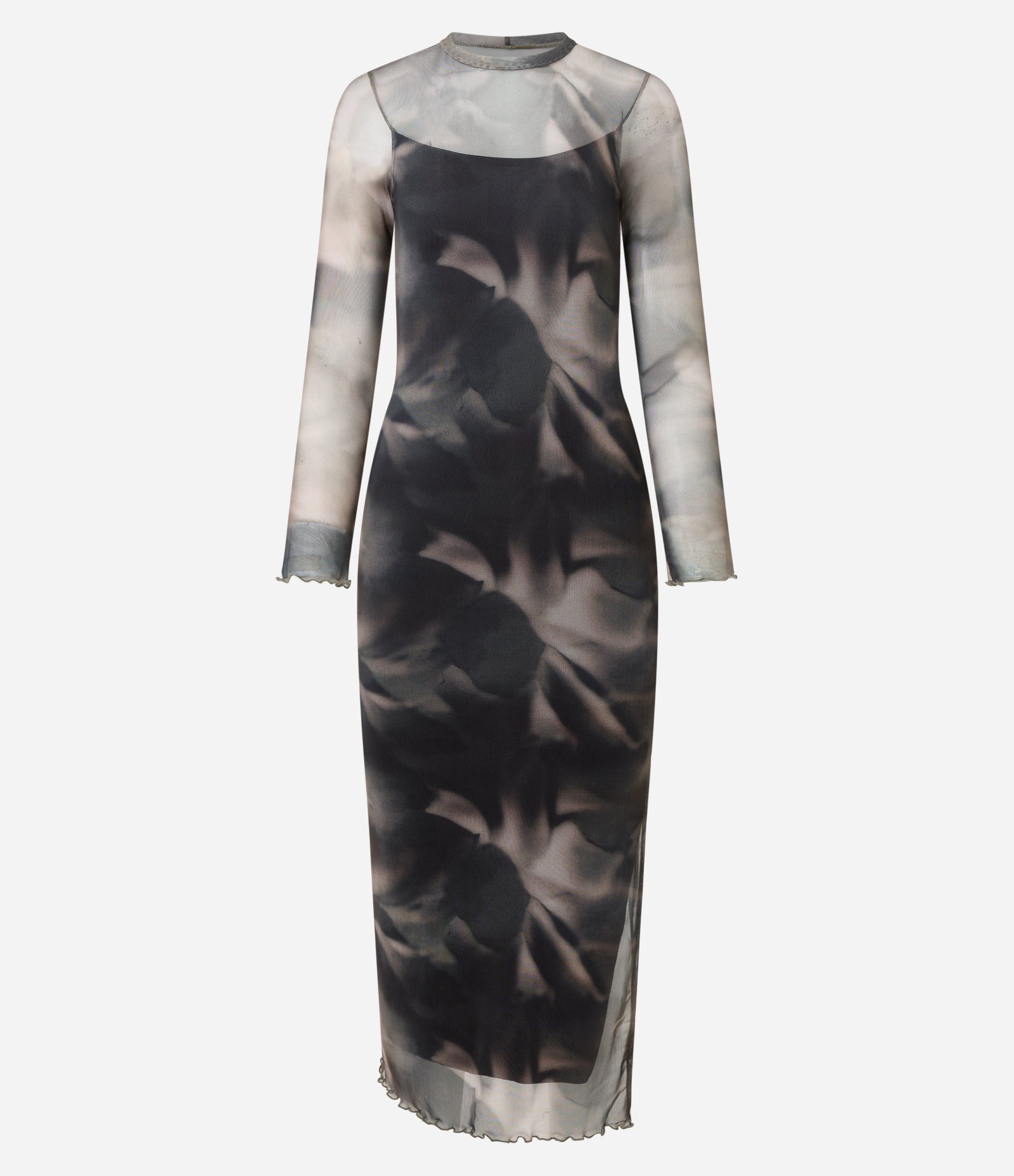 Vestido Longo em Tule com Estampa Efeito Manchado Cinza 5