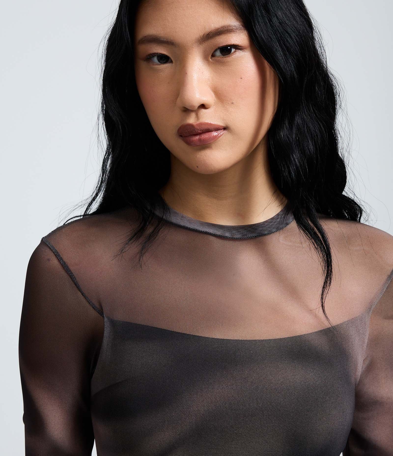 Vestido Longo em Tule com Estampa Efeito Manchado Cinza 4