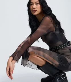 Vestido Longo em Tule com Estampa Efeito Manchado