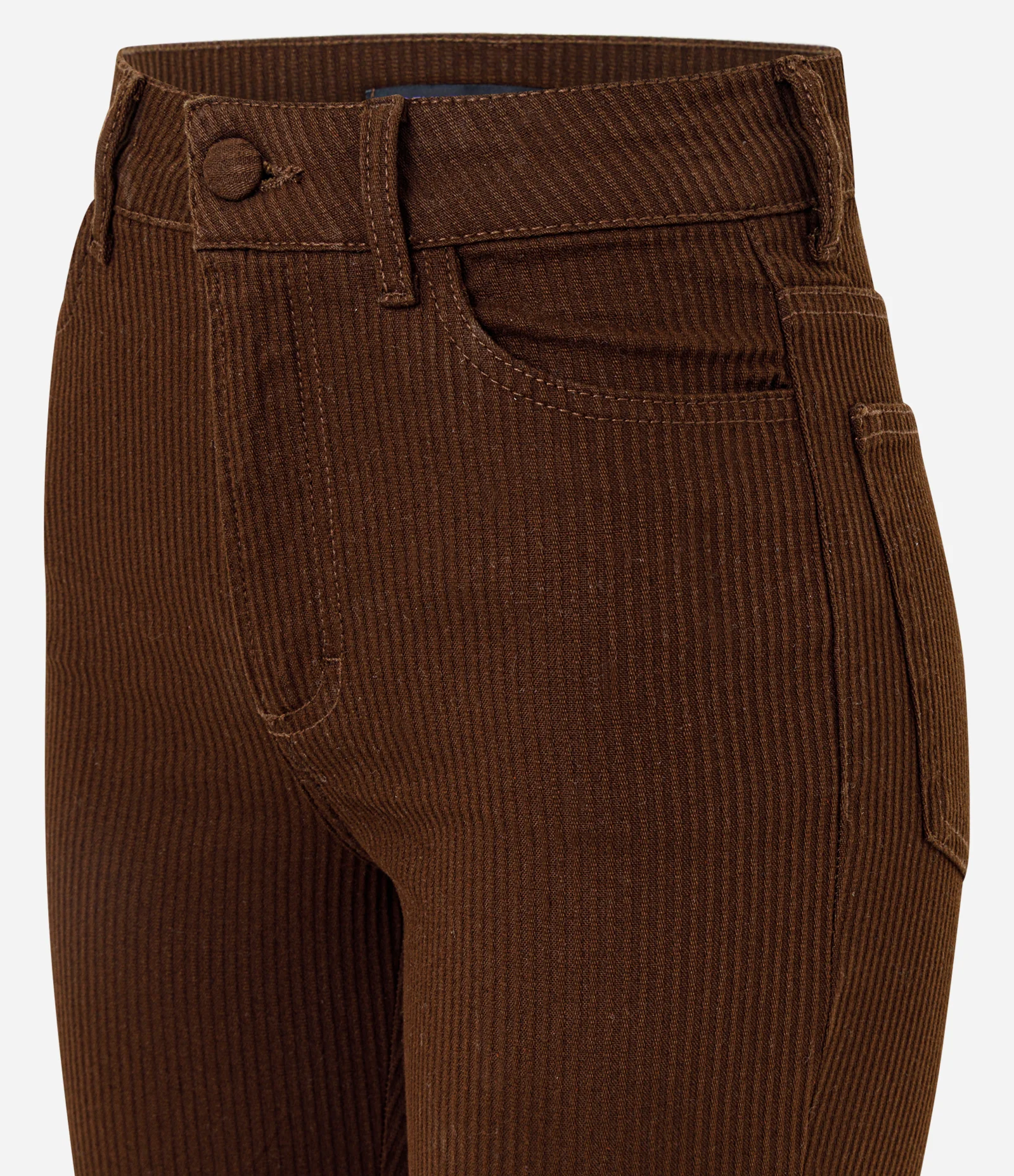 Calça Boot Cut Canelada em Sarja com Botão Forrado Marrom Escuro 2
