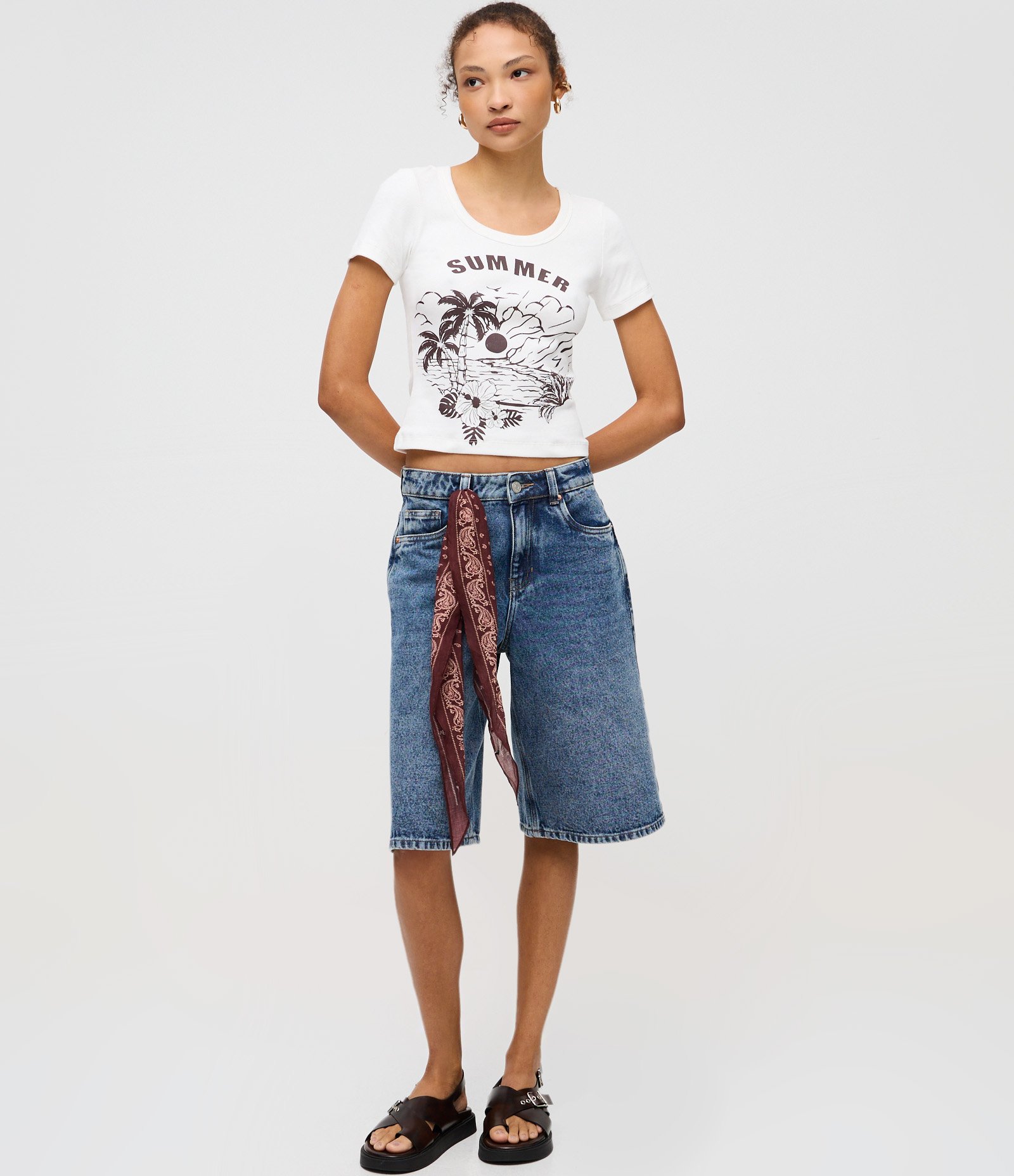 Blusa Baby Tee em Ribana com Estampa Paisagem Summer Off White 2