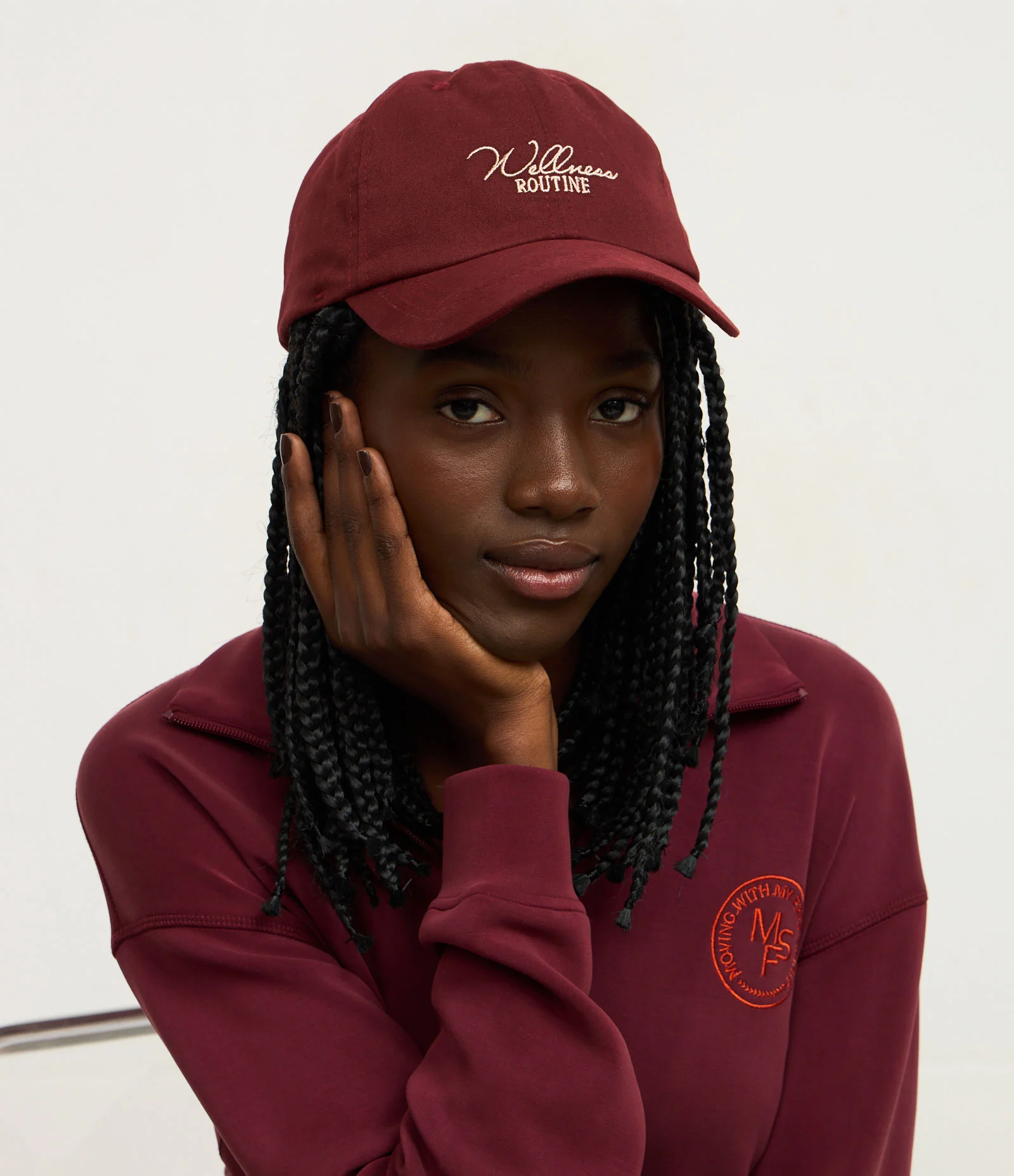 Boné Aba Curva em Sarja com Bordado Wellness Routine Vermelho 1