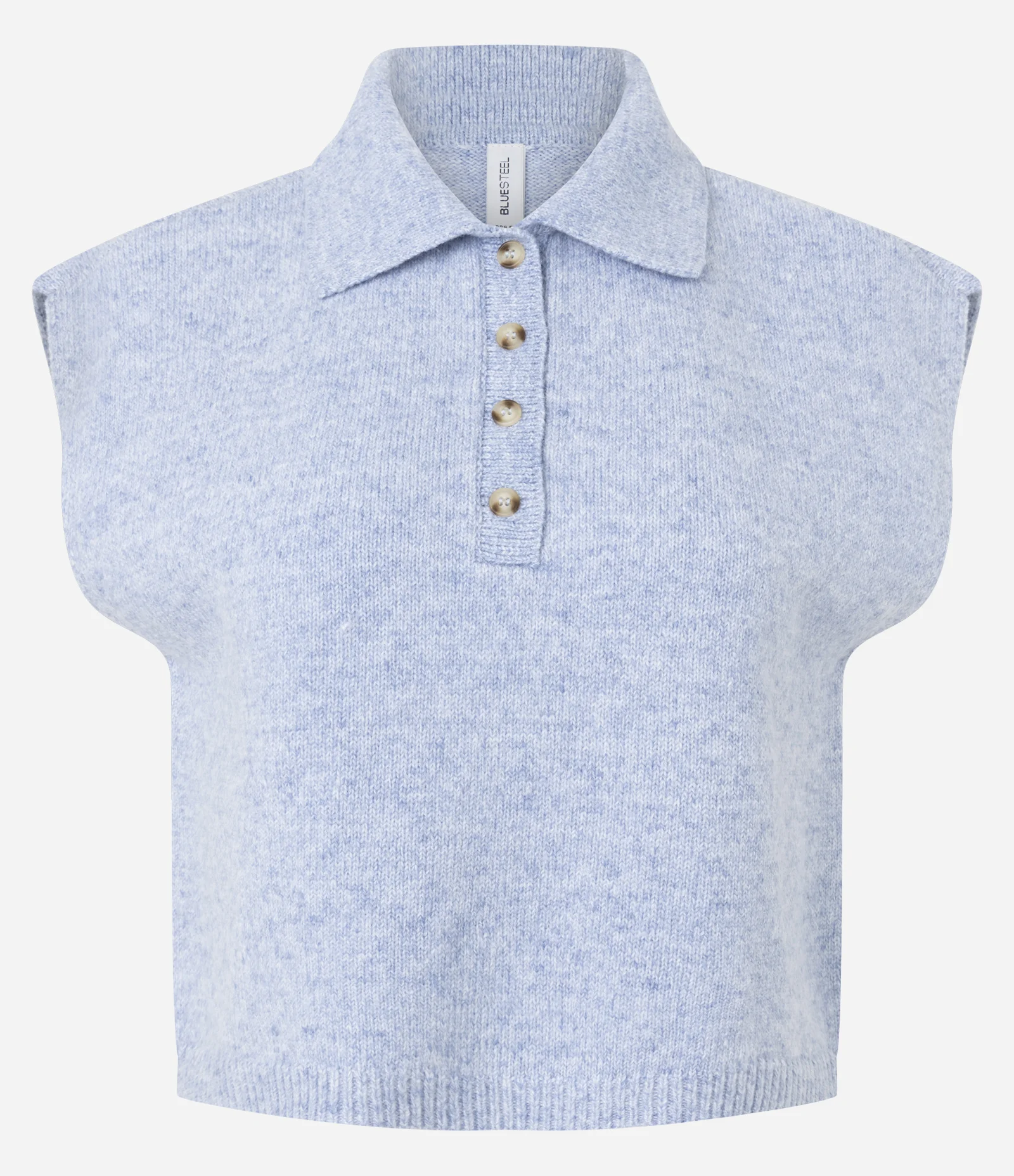 Colete em Tricô com Gola Polo Azul 4