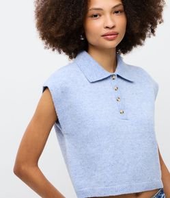 Colete em Tricô com Gola Polo