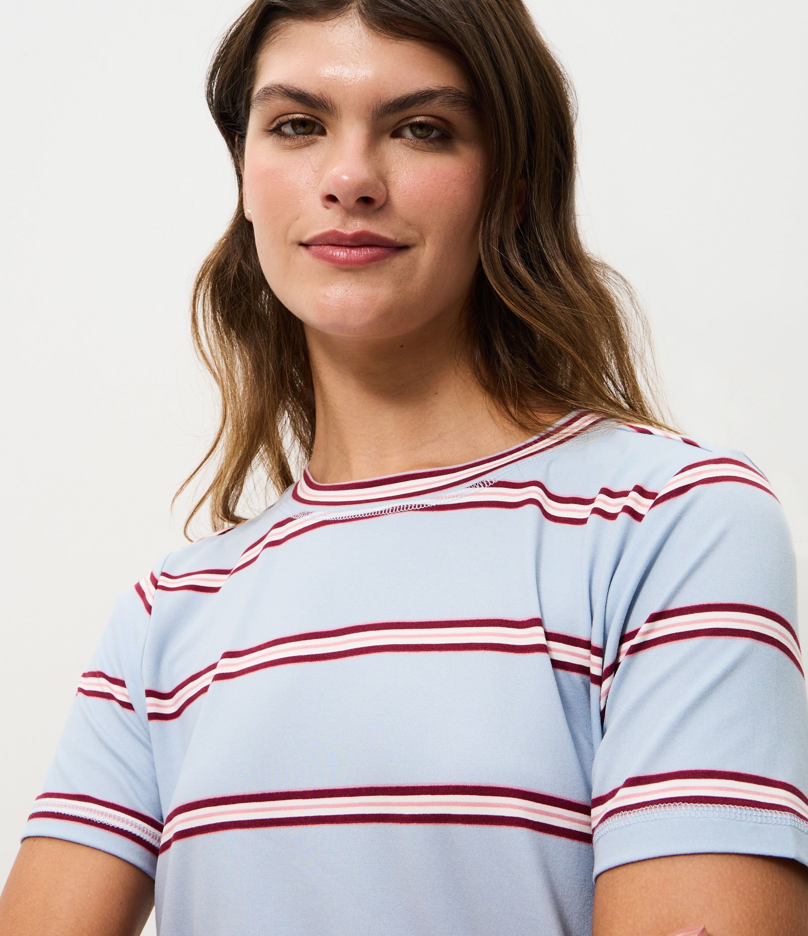 Blusa de Pijama em Peach Touch com Estampa de Listras Azul 3