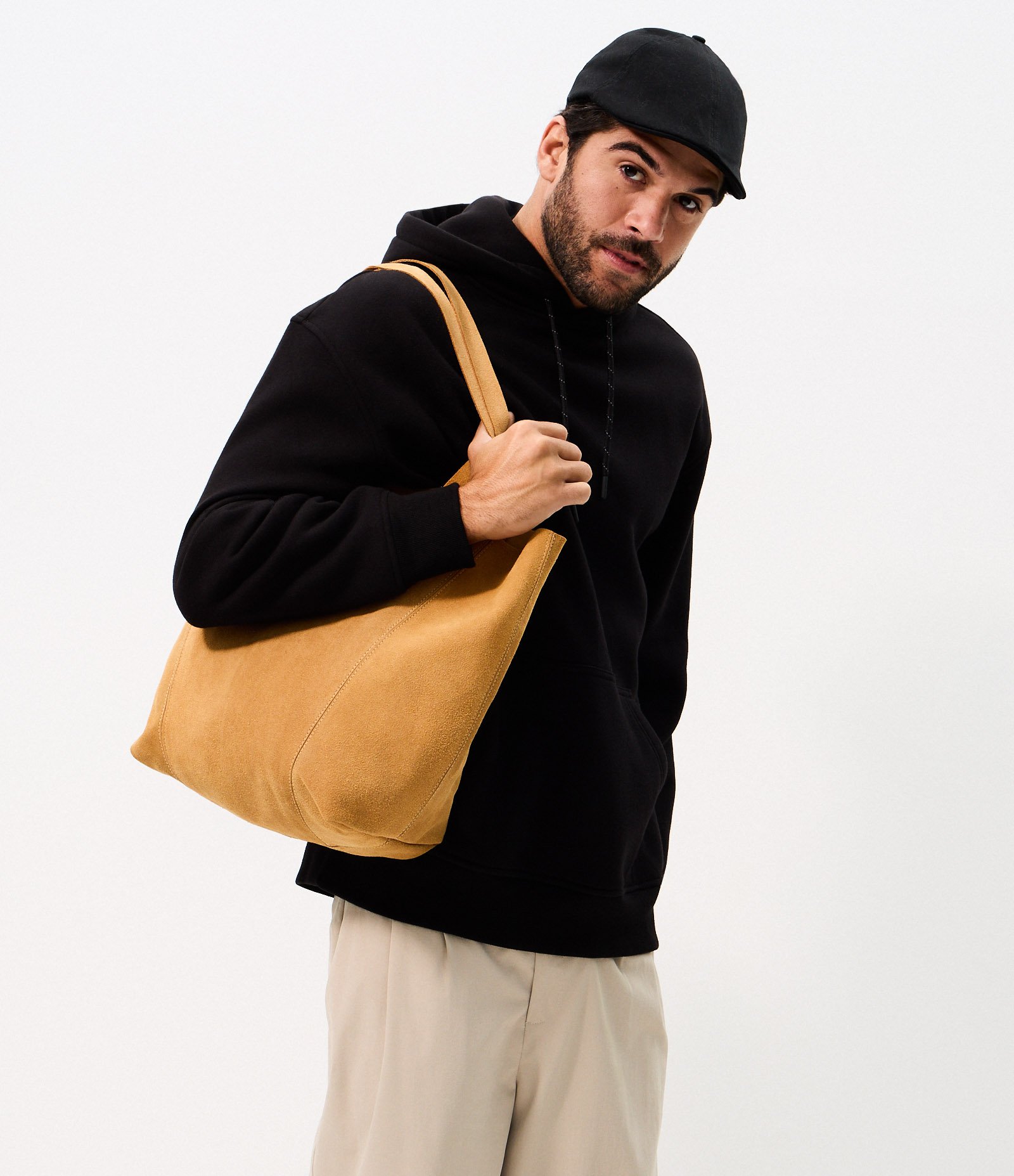 Bolsa Tote em Camurça com Costura Aparente Bege 2
