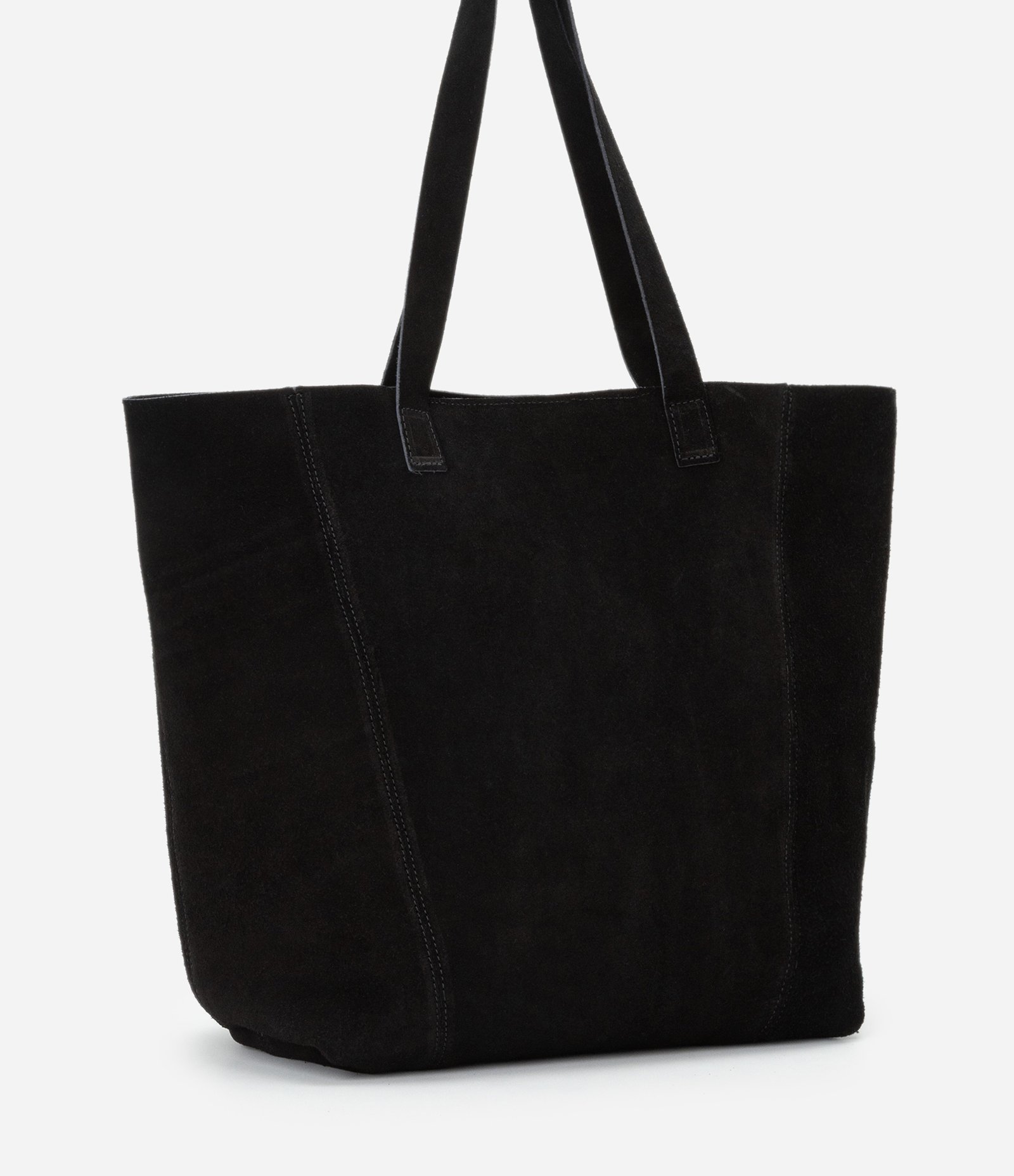 Bolsa Tote em Camurça com Costura Aparente Preto 1