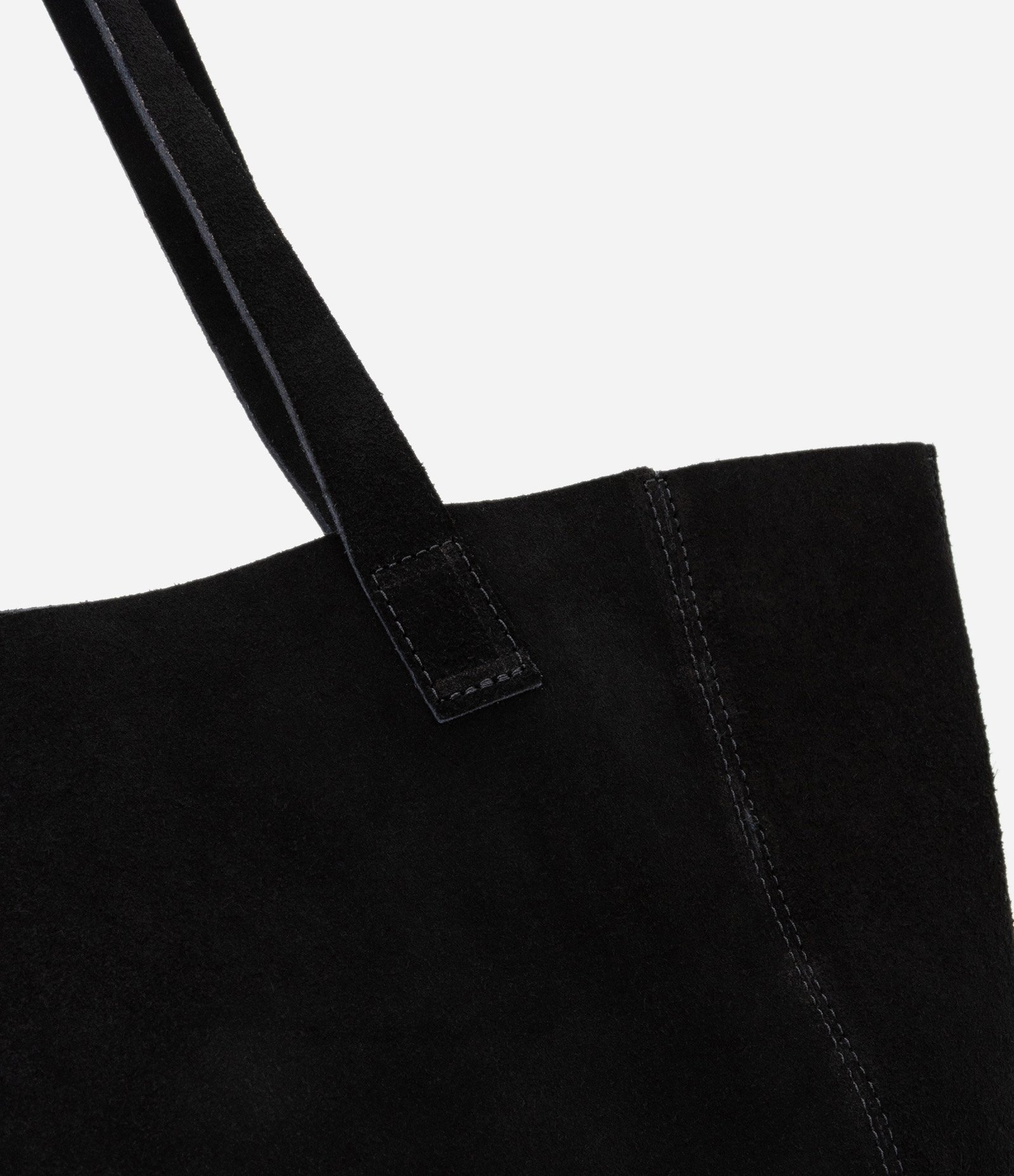 Bolsa Tote em Camurça com Costura Aparente Preto 2