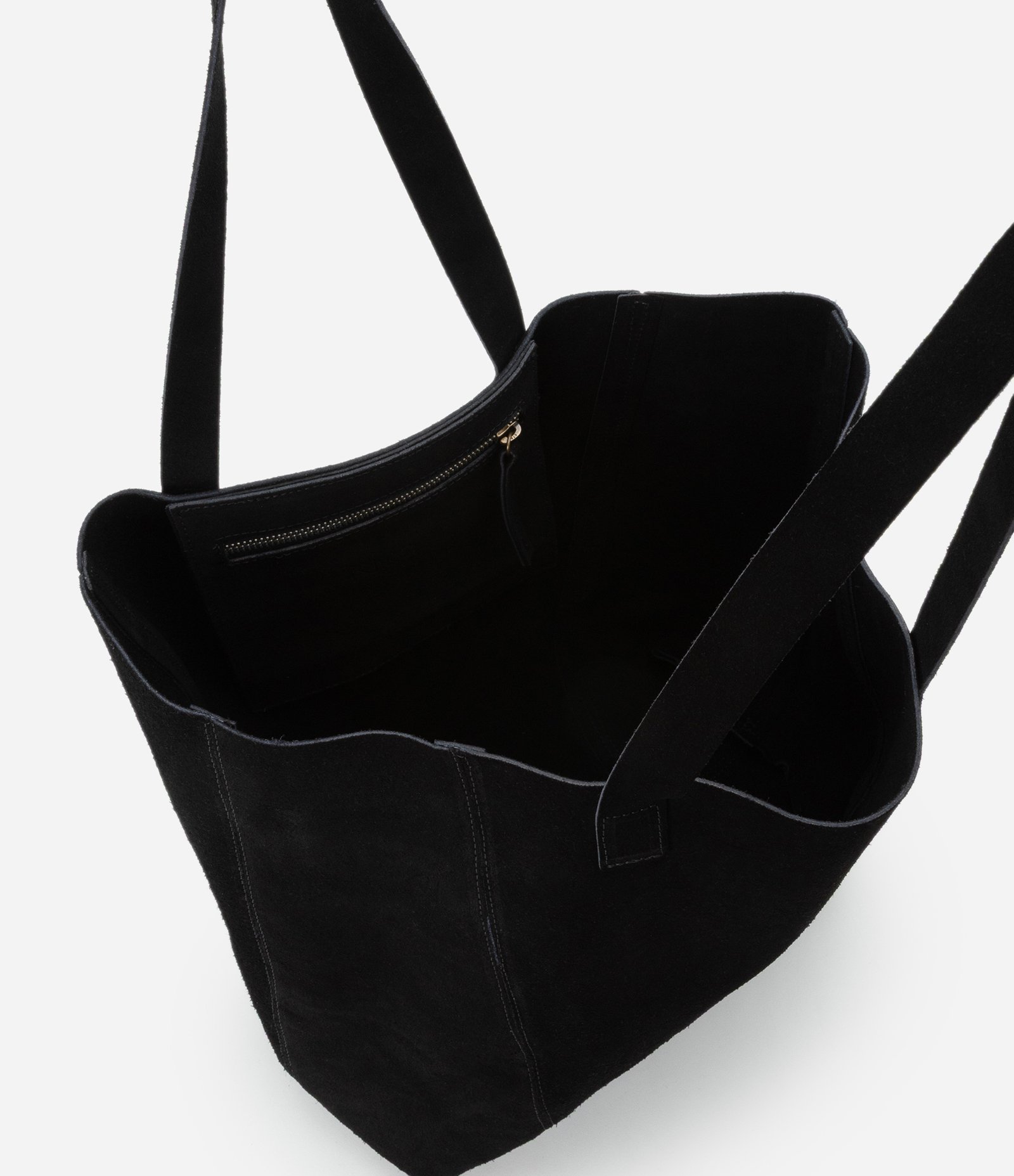 Bolsa Tote em Camurça com Costura Aparente Preto 3