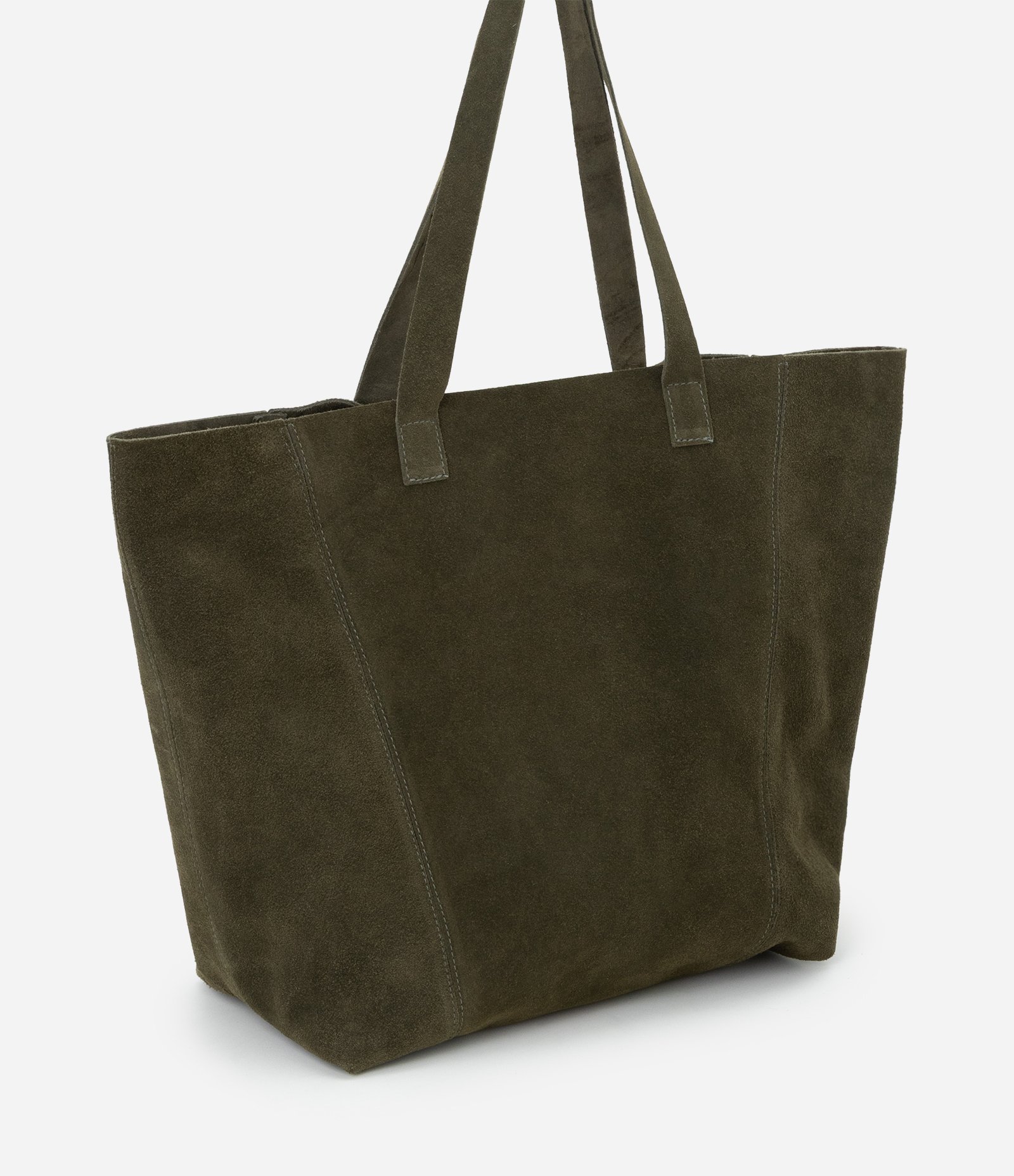 Bolsa Tote em Camurça com Costura Aparente Verde 1