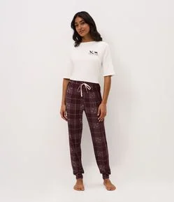Calça de Pijama em Peach Touch com Estampa Xadrez