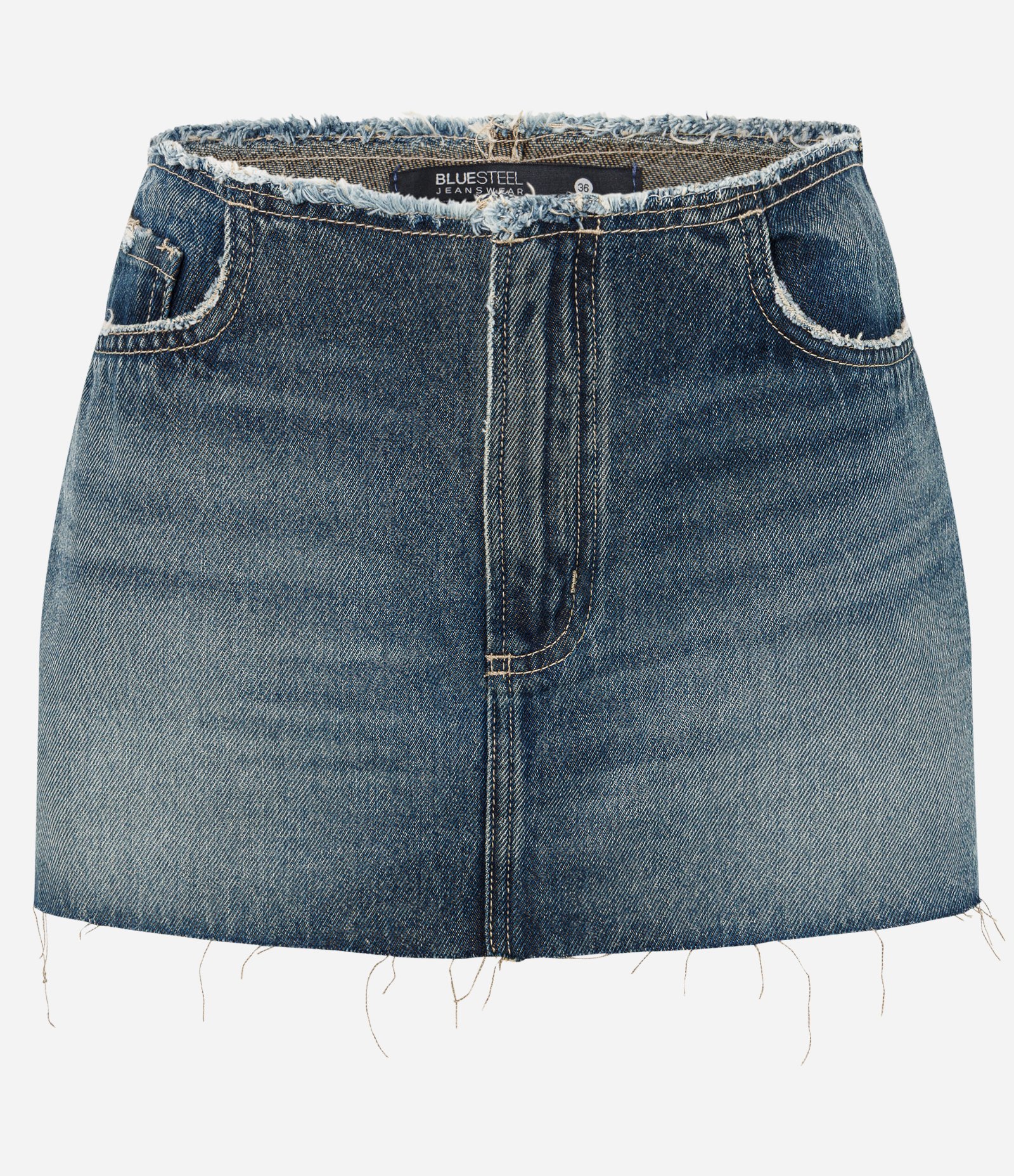 Minissaia em Jeans com Barra Desfiada e Detalhes Destroyed Azul Escuro 5