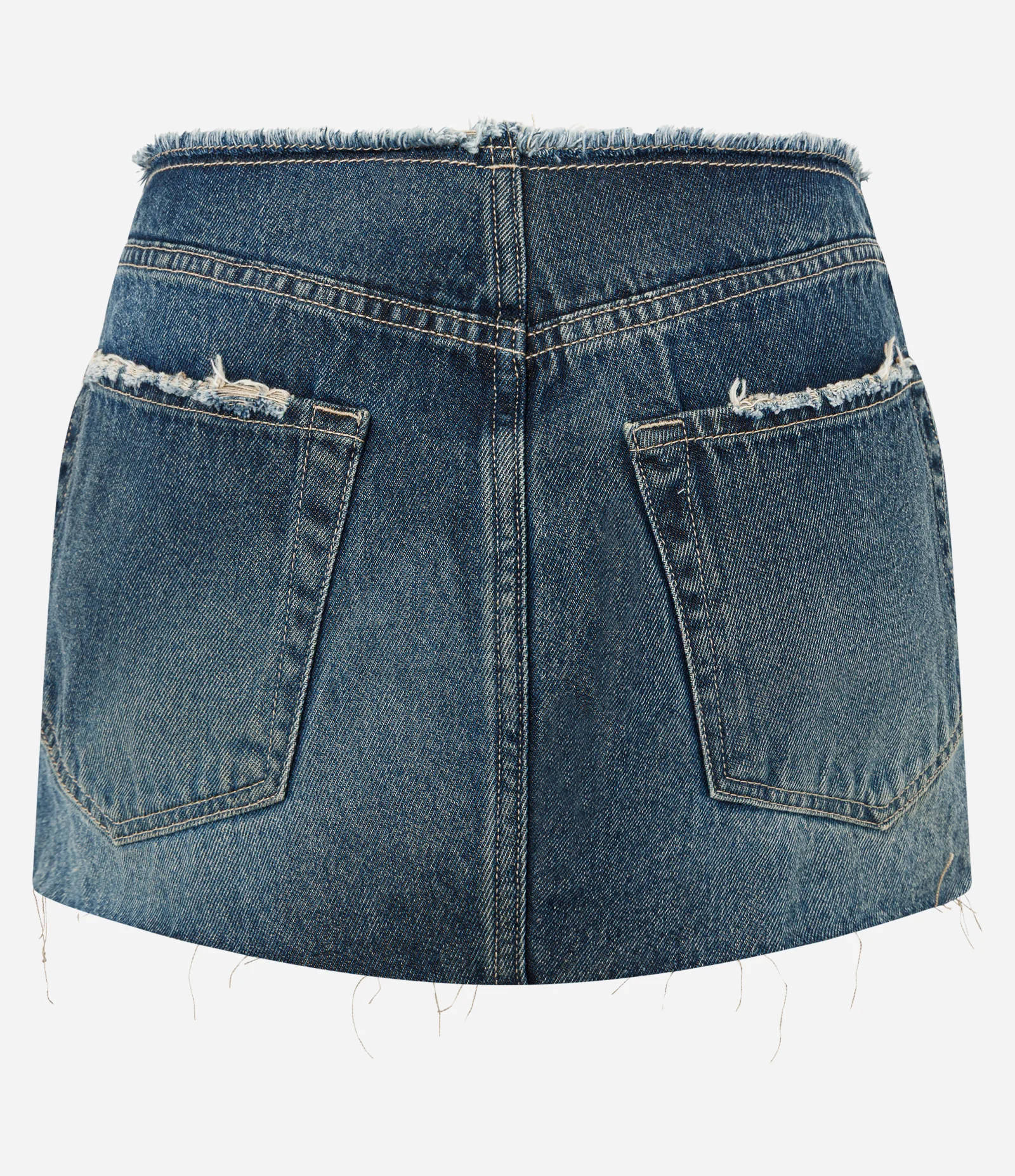 Minissaia em Jeans com Barra Desfiada e Detalhes Destroyed Azul Escuro 6