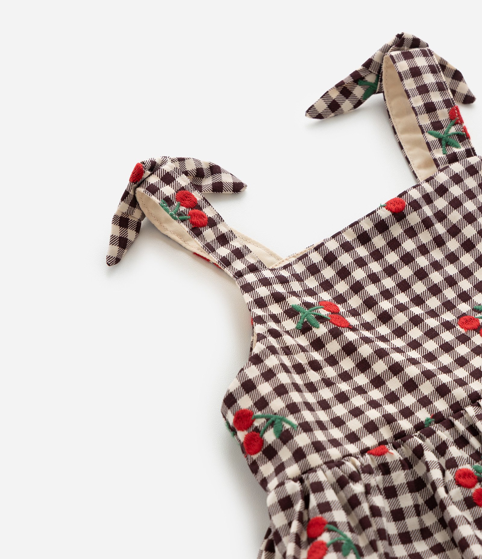 Vestido Infantil Xadrez em Tricoline com Bordados e Calcinha – Tam 0 a 18 Meses Marrom/Bege 6