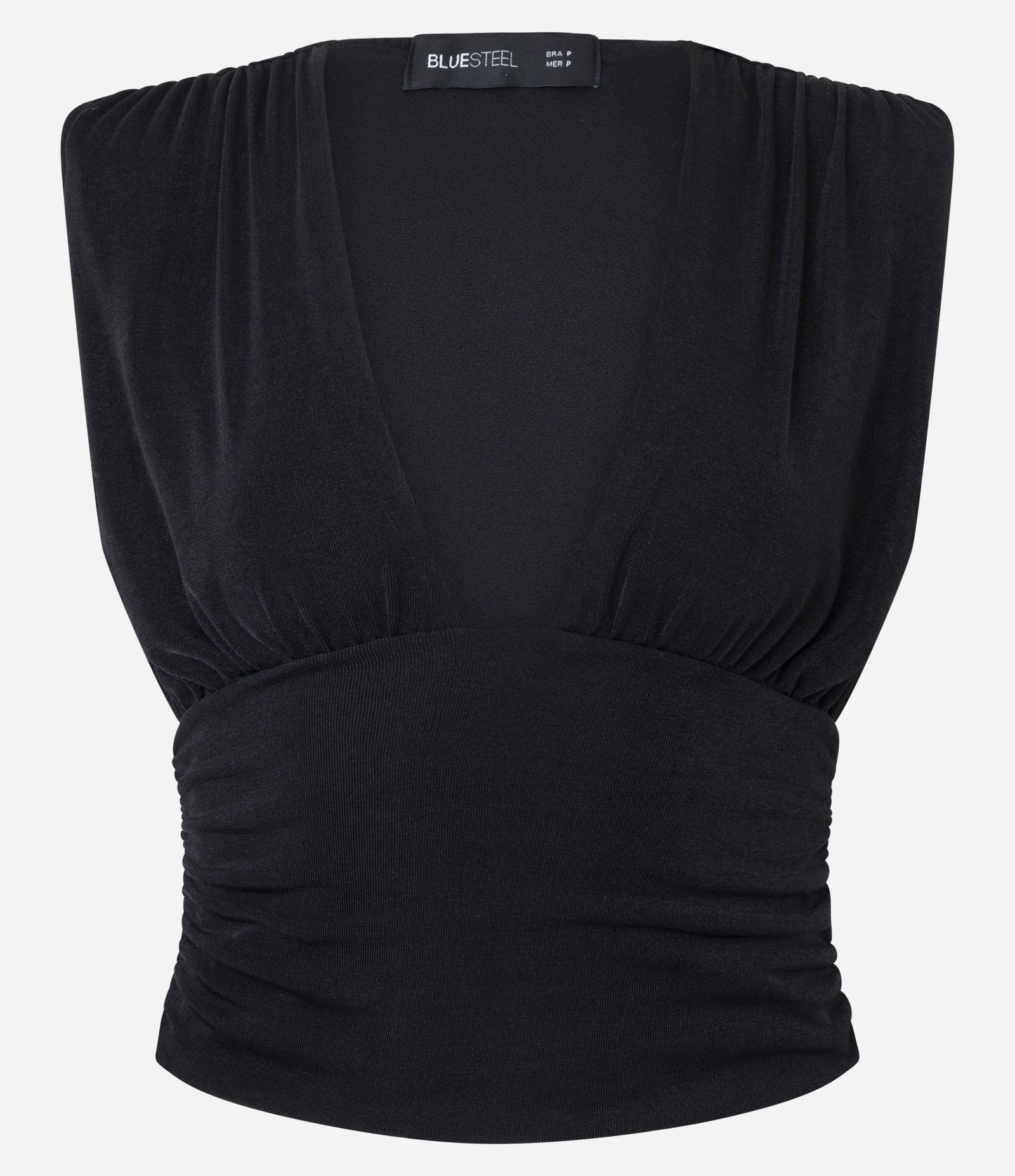 Blusa em Ribana com Decote Profundo e Ombreira Preto 3