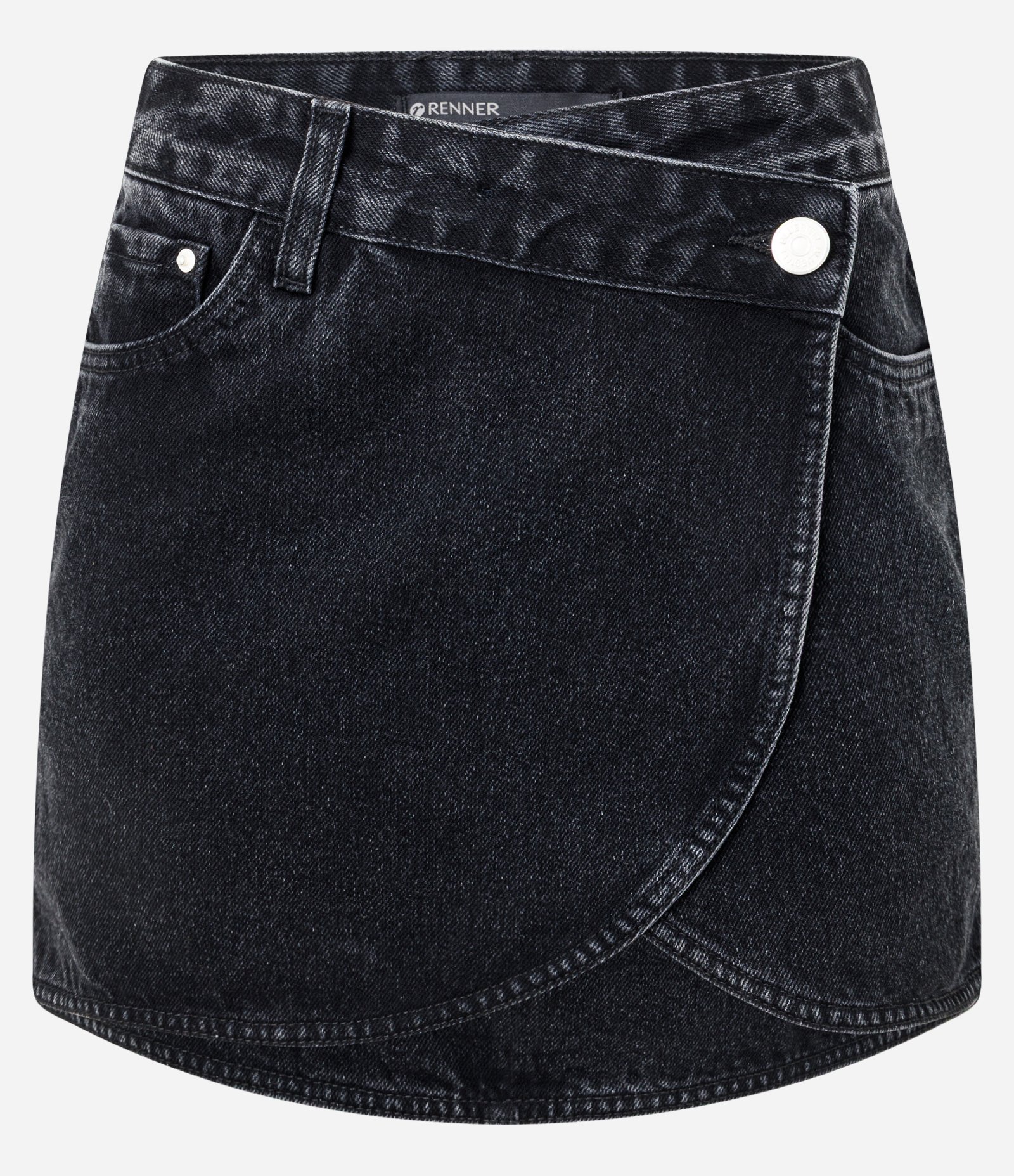 Short Saia em Jeans com Cintura Alta e Sobreposição Preto 5