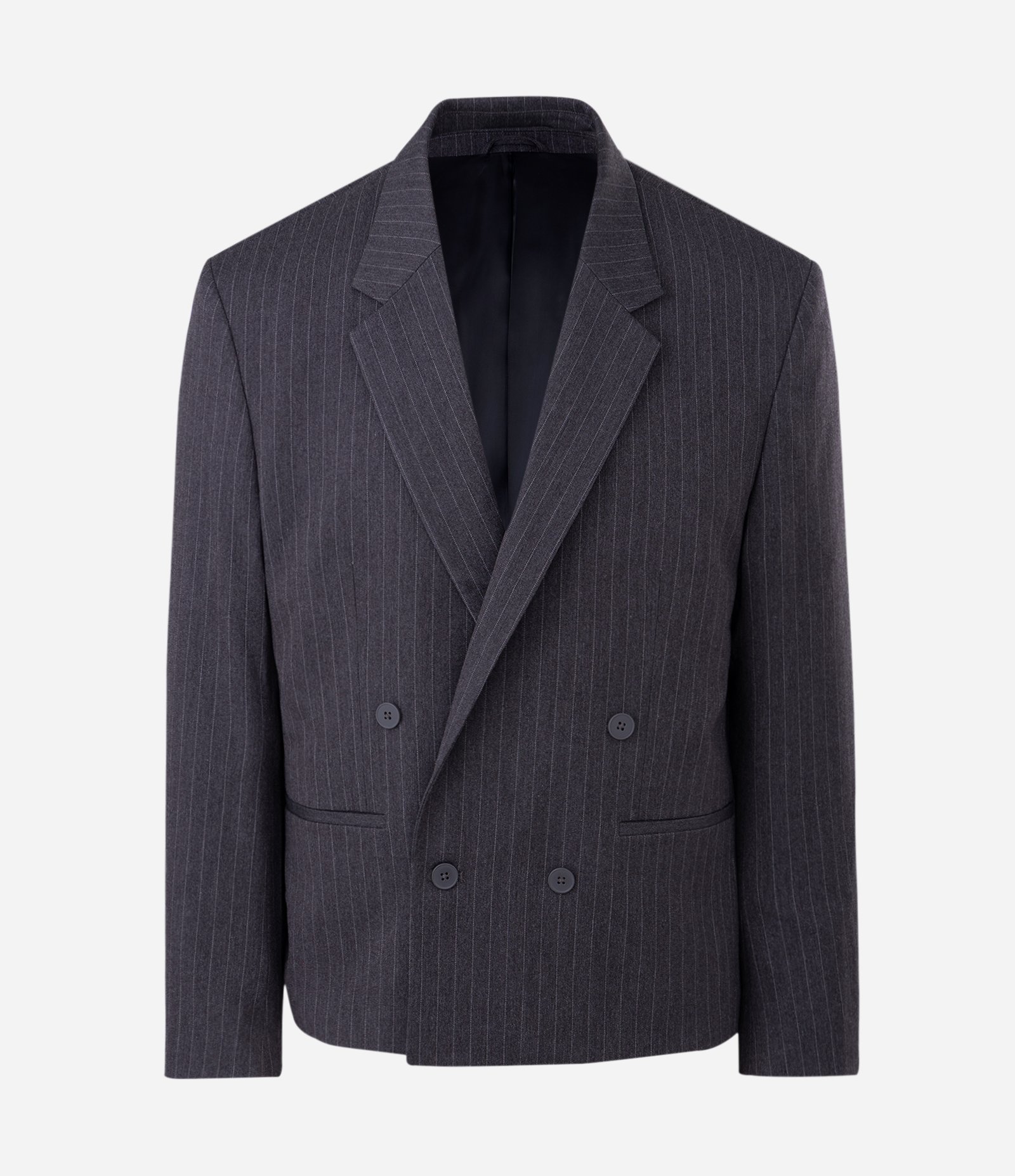 Blazer Boxy  em Viscose Alfaiatado Risca de Giz Cinza 7
