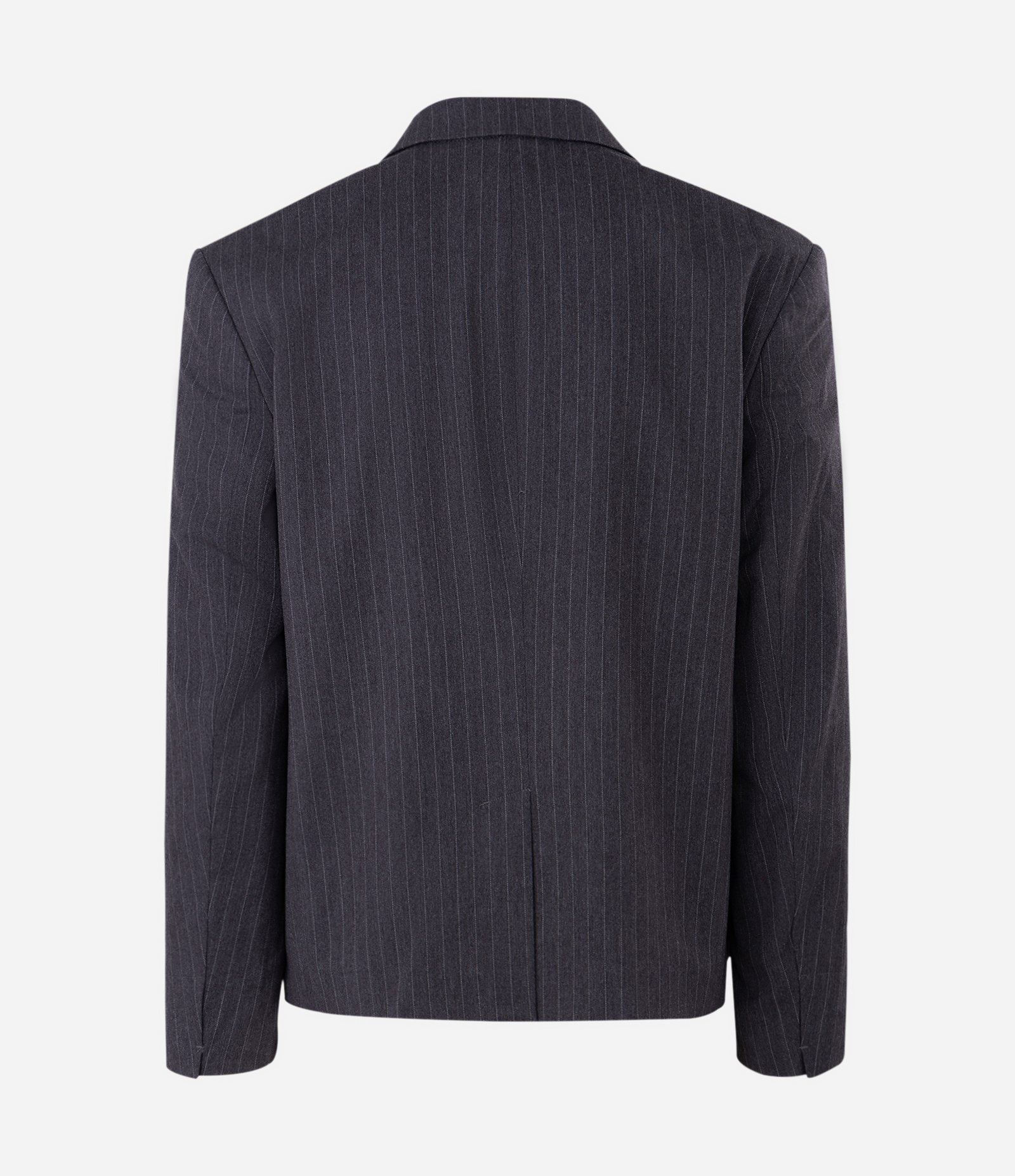 Blazer Boxy  em Viscose Alfaiatado Risca de Giz Cinza 8