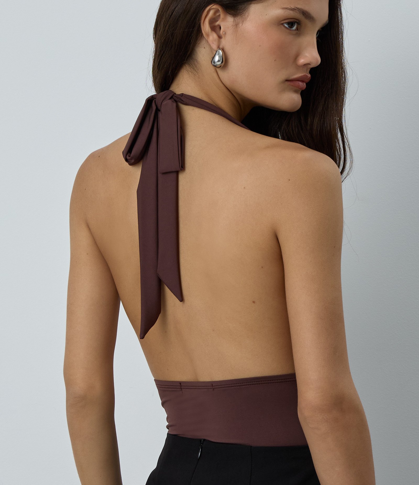 Body Frente Única em Microfibra com Amarração Marrom 4