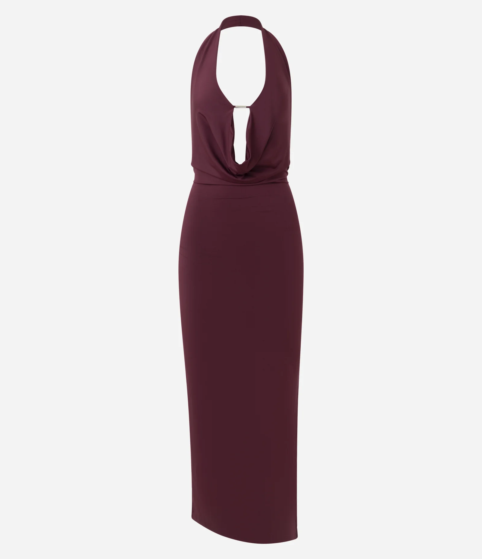 Vestido New Midi com Decote Profundo e Aviamento Vinho 1